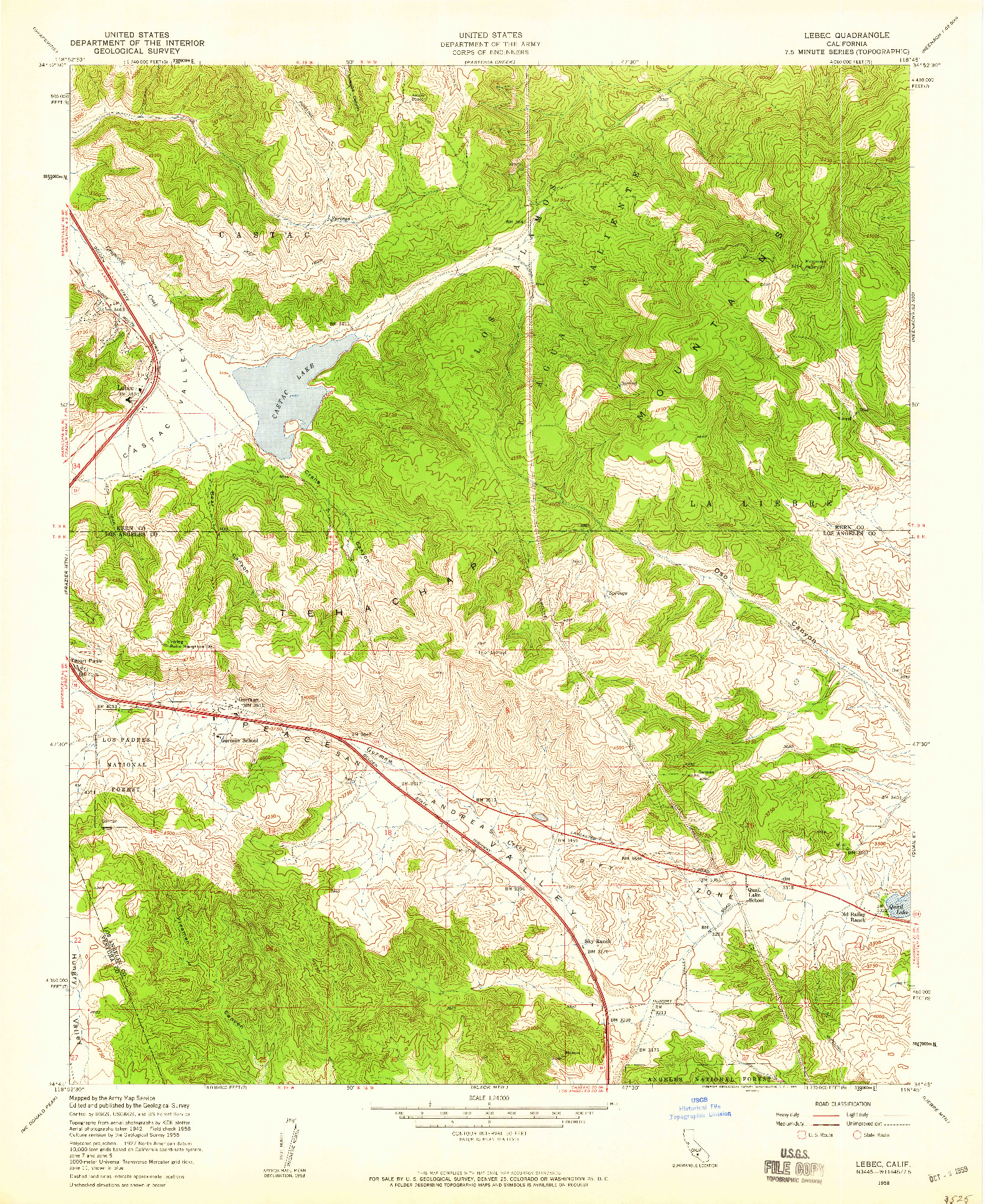 USGS 1:24000-SCALE QUADRANGLE FOR LEBEC, CA 1958