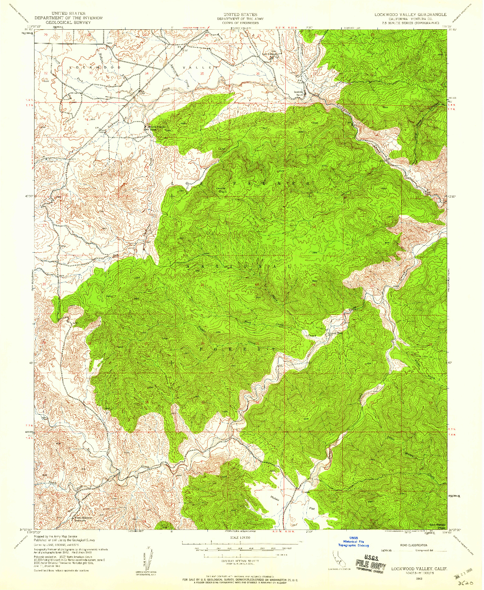 USGS 1:24000-SCALE QUADRANGLE FOR LOCKWOOD VALLEY, CA 1943