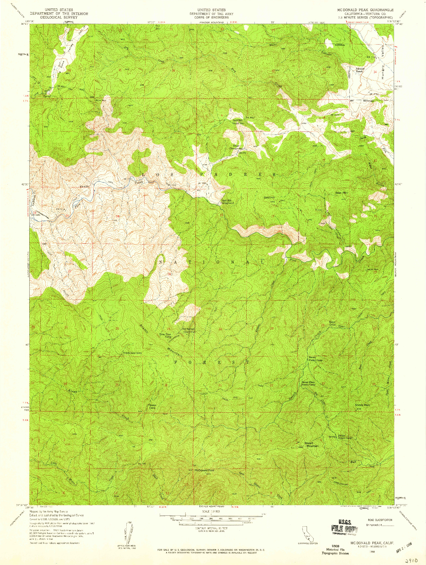 USGS 1:24000-SCALE QUADRANGLE FOR MCDONALD PEAK, CA 1958