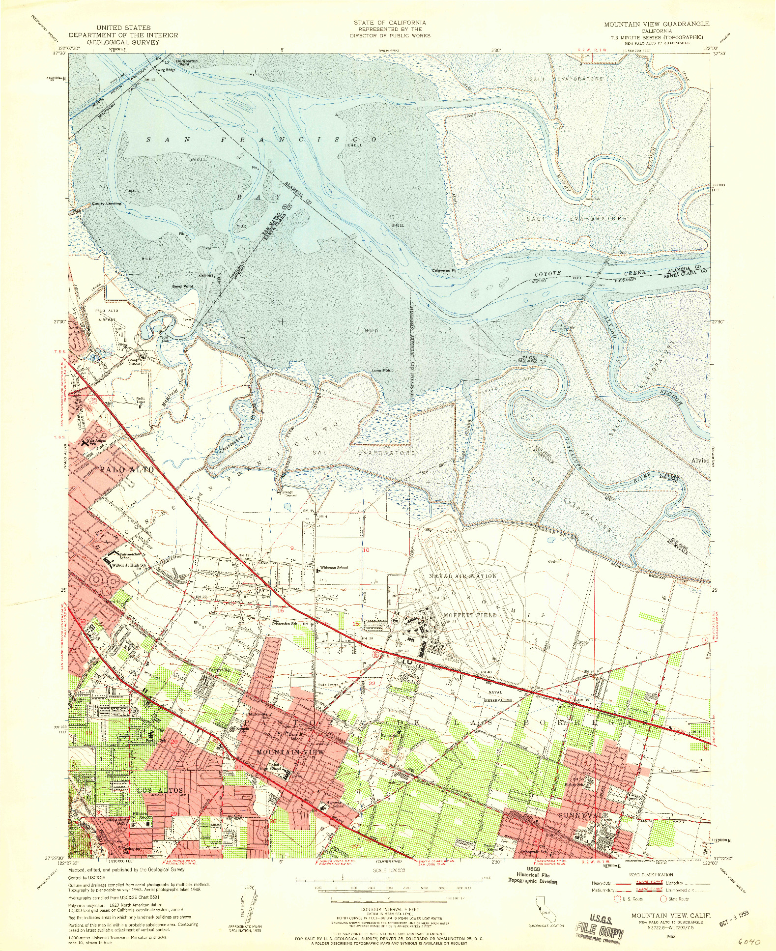 USGS 1:24000-SCALE QUADRANGLE FOR MOUNTAIN VIEW, CA 1953