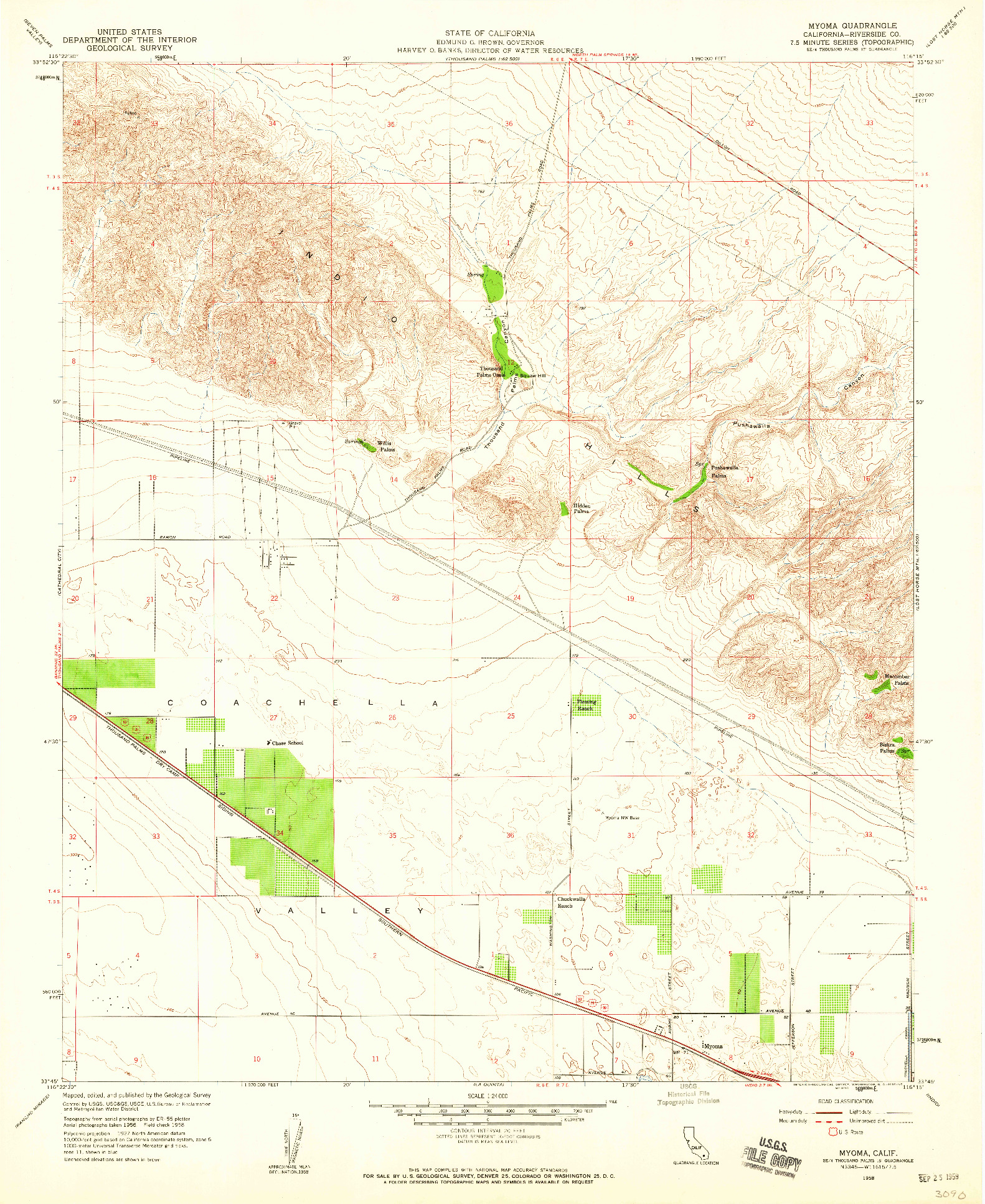 USGS 1:24000-SCALE QUADRANGLE FOR MYOMA, CA 1958