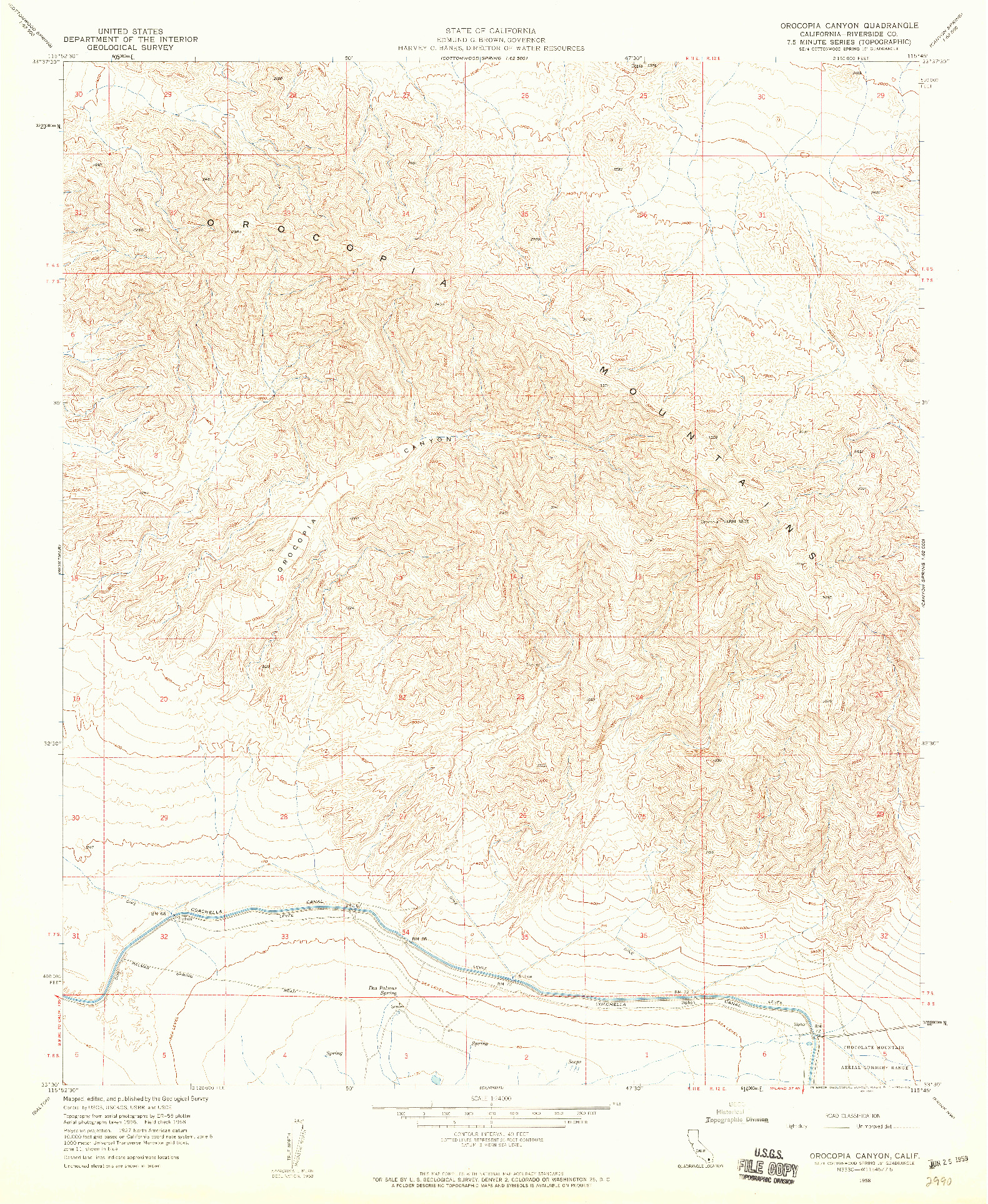 USGS 1:24000-SCALE QUADRANGLE FOR OROCOPIA CANYON, CA 1958