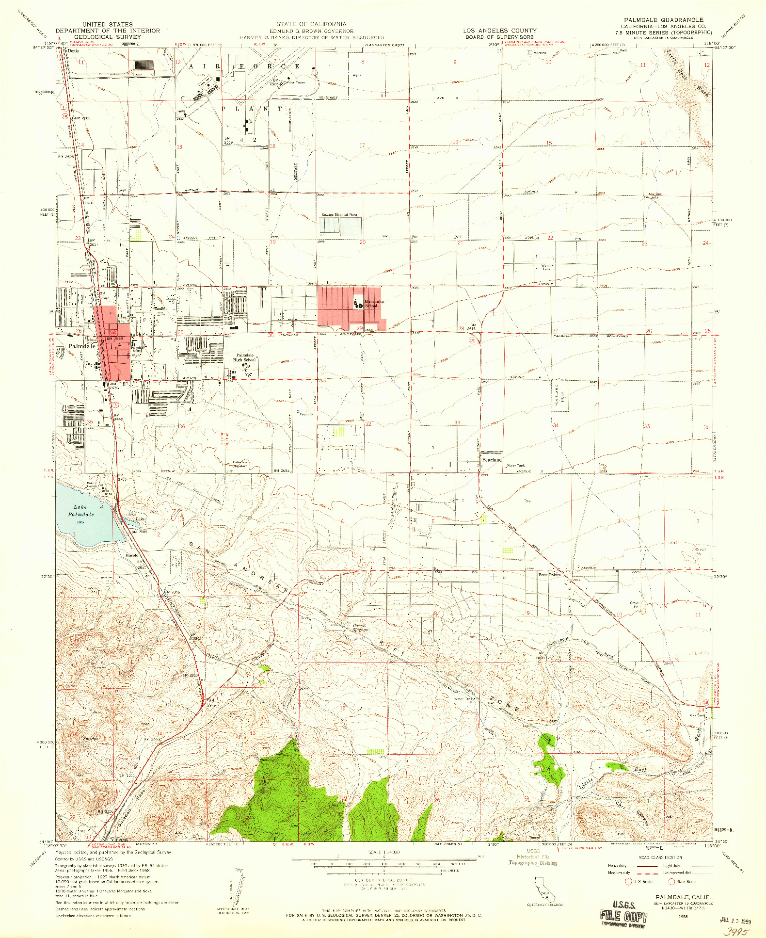USGS 1:24000-SCALE QUADRANGLE FOR PALMDALE, CA 1958