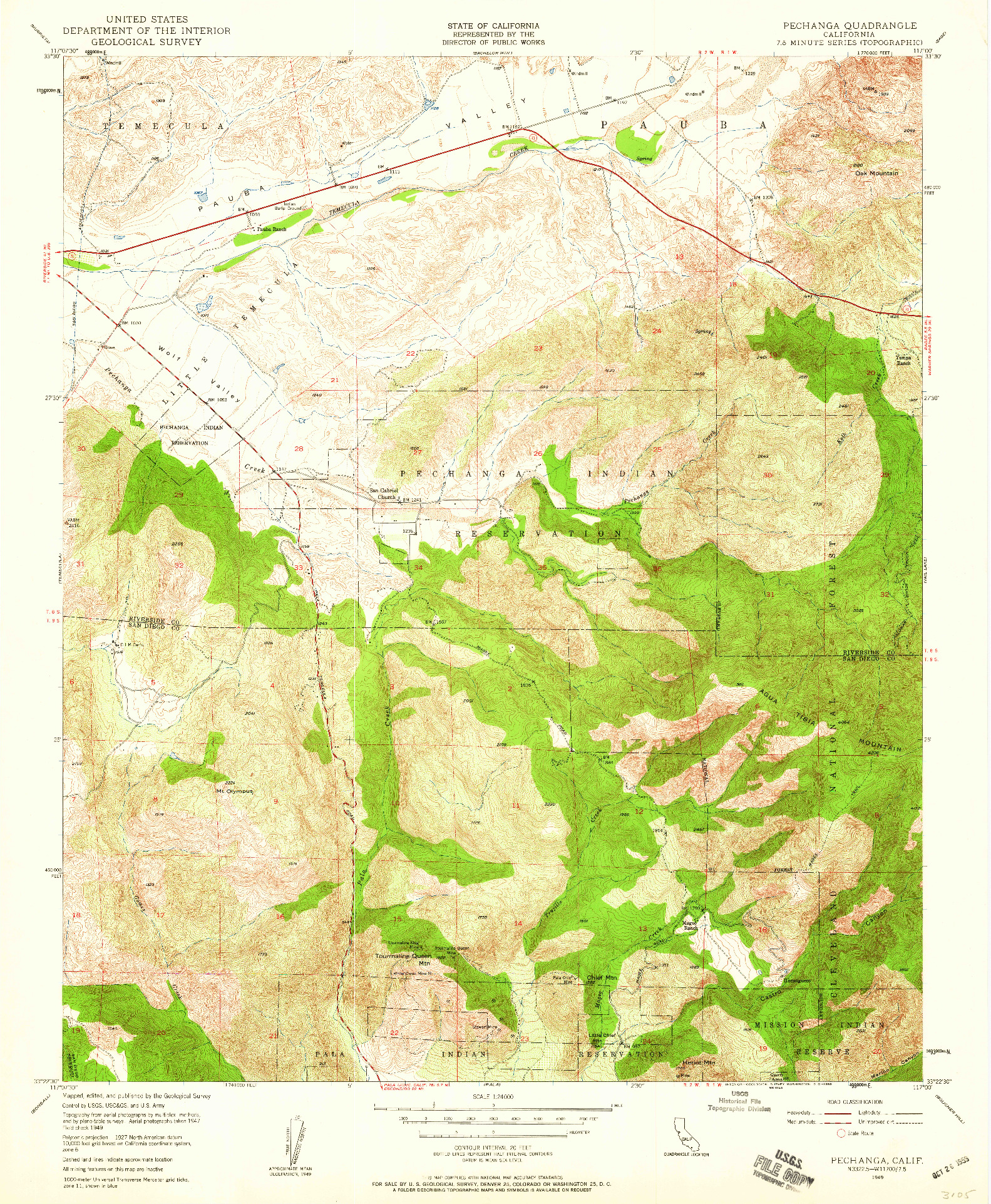 USGS 1:24000-SCALE QUADRANGLE FOR PECHANGA, CA 1949