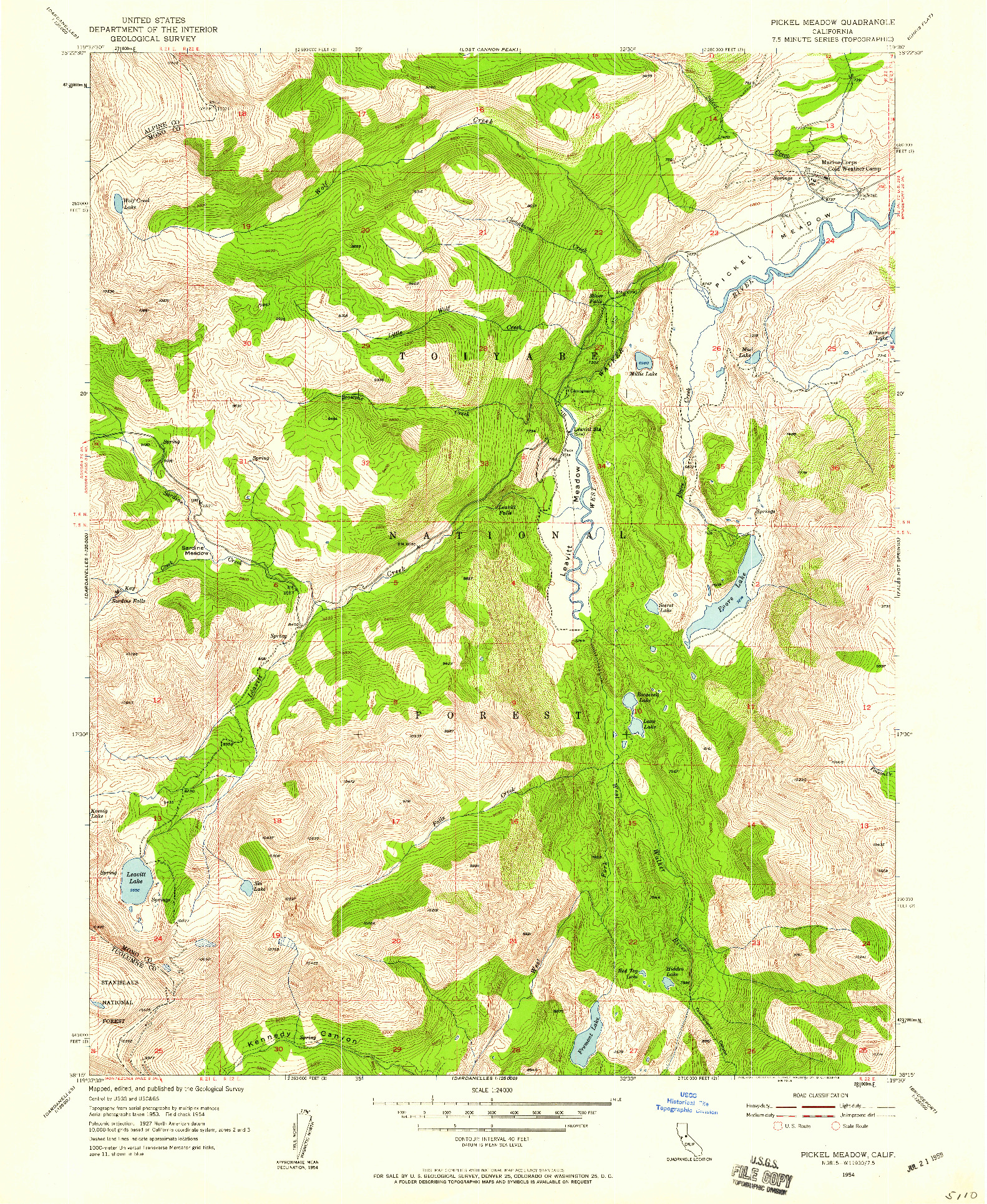 USGS 1:24000-SCALE QUADRANGLE FOR PICKEL MEADOW, CA 1954