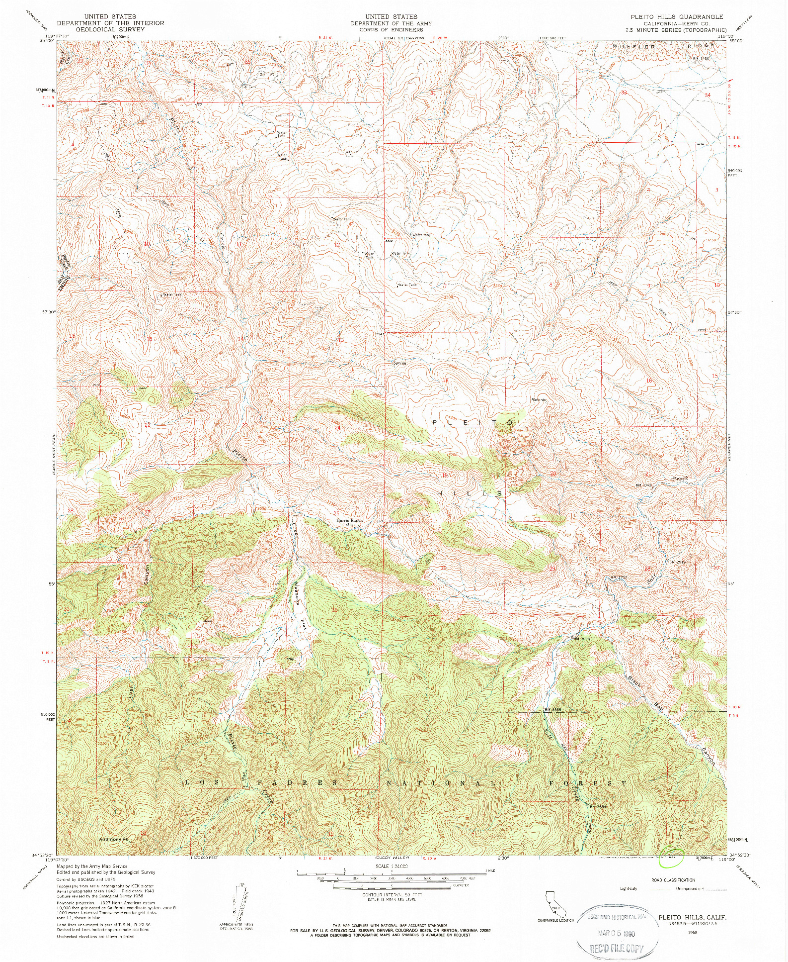 USGS 1:24000-SCALE QUADRANGLE FOR PLEITO HILLS, CA 1958