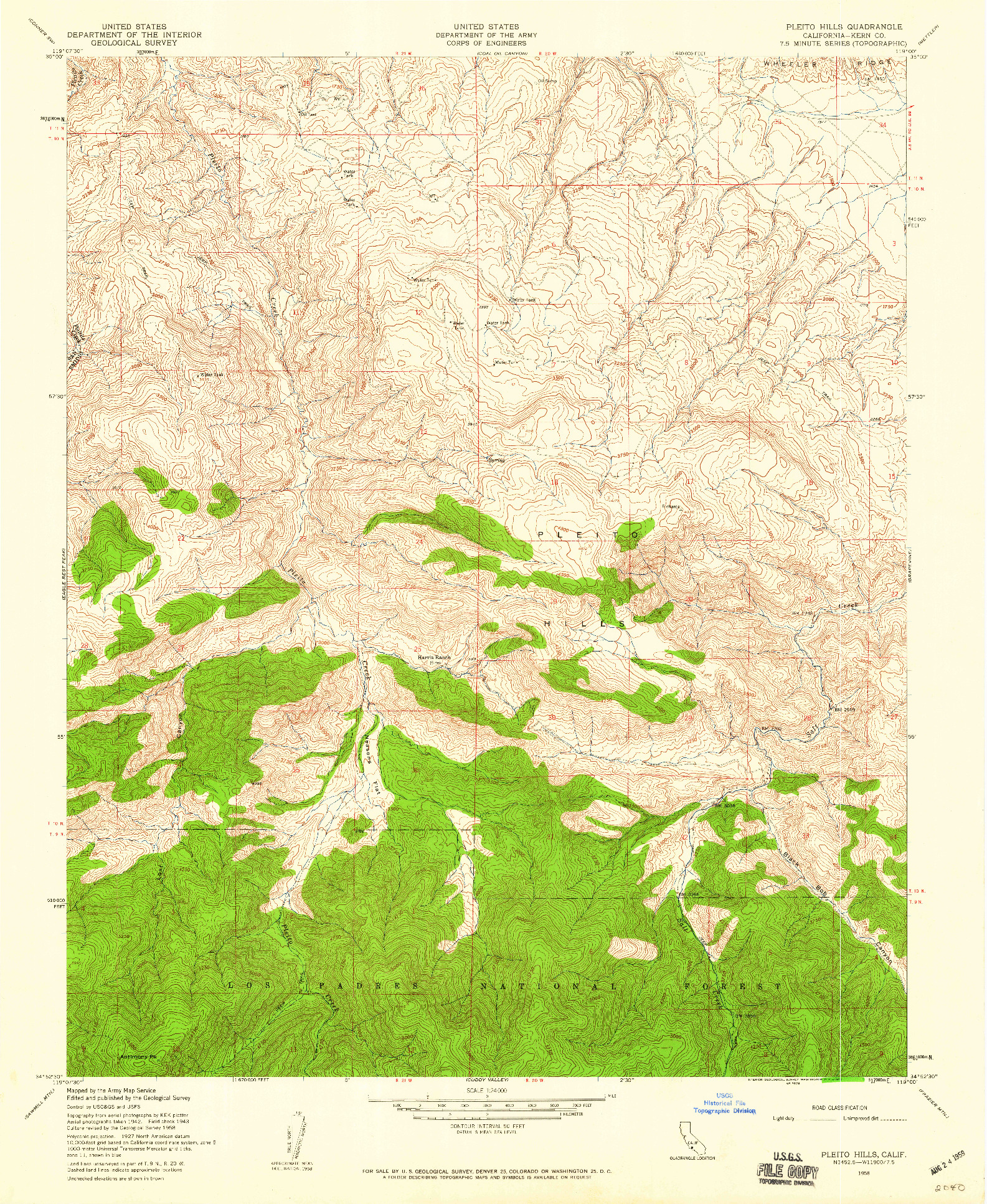 USGS 1:24000-SCALE QUADRANGLE FOR PLEITO HILLS, CA 1958