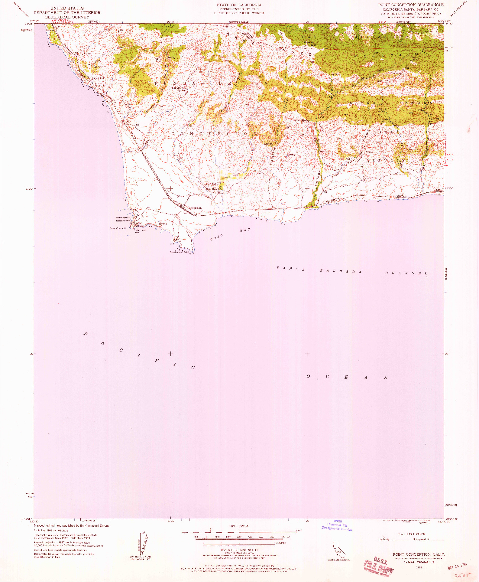 USGS 1:24000-SCALE QUADRANGLE FOR POINT CONCEPTION, CA 1953