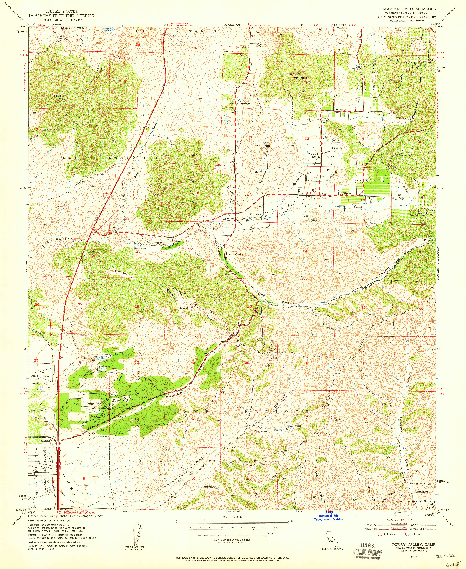 USGS 1:24000-SCALE QUADRANGLE FOR POWAY VALLEY, CA 1952