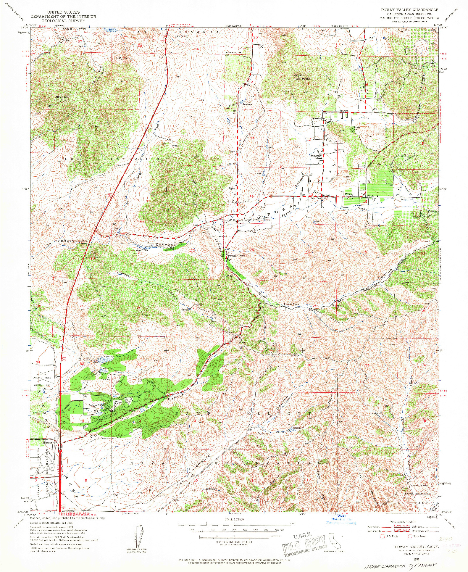 USGS 1:24000-SCALE QUADRANGLE FOR POWAY VALLEY, CA 1952