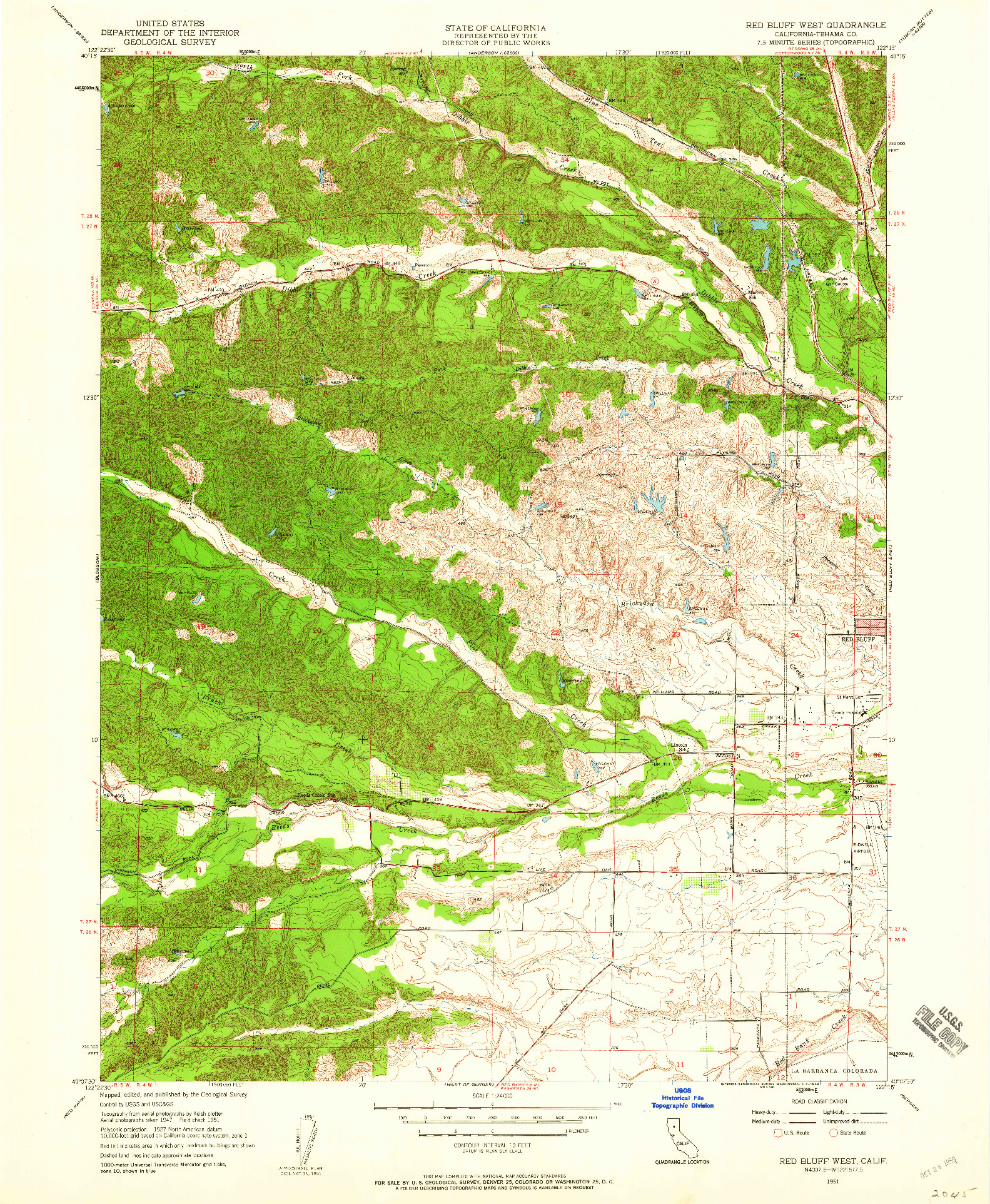 USGS 1:24000-SCALE QUADRANGLE FOR RED BLUFF WEST, CA 1951