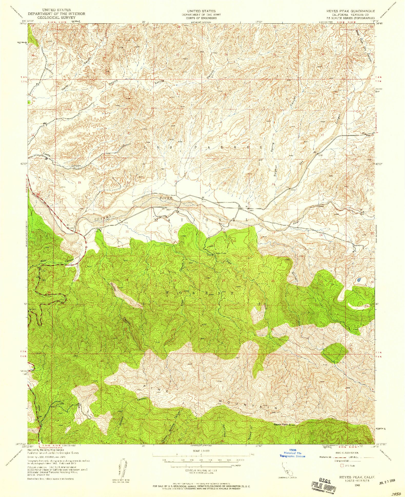 USGS 1:24000-SCALE QUADRANGLE FOR REYES PEAK, CA 1943