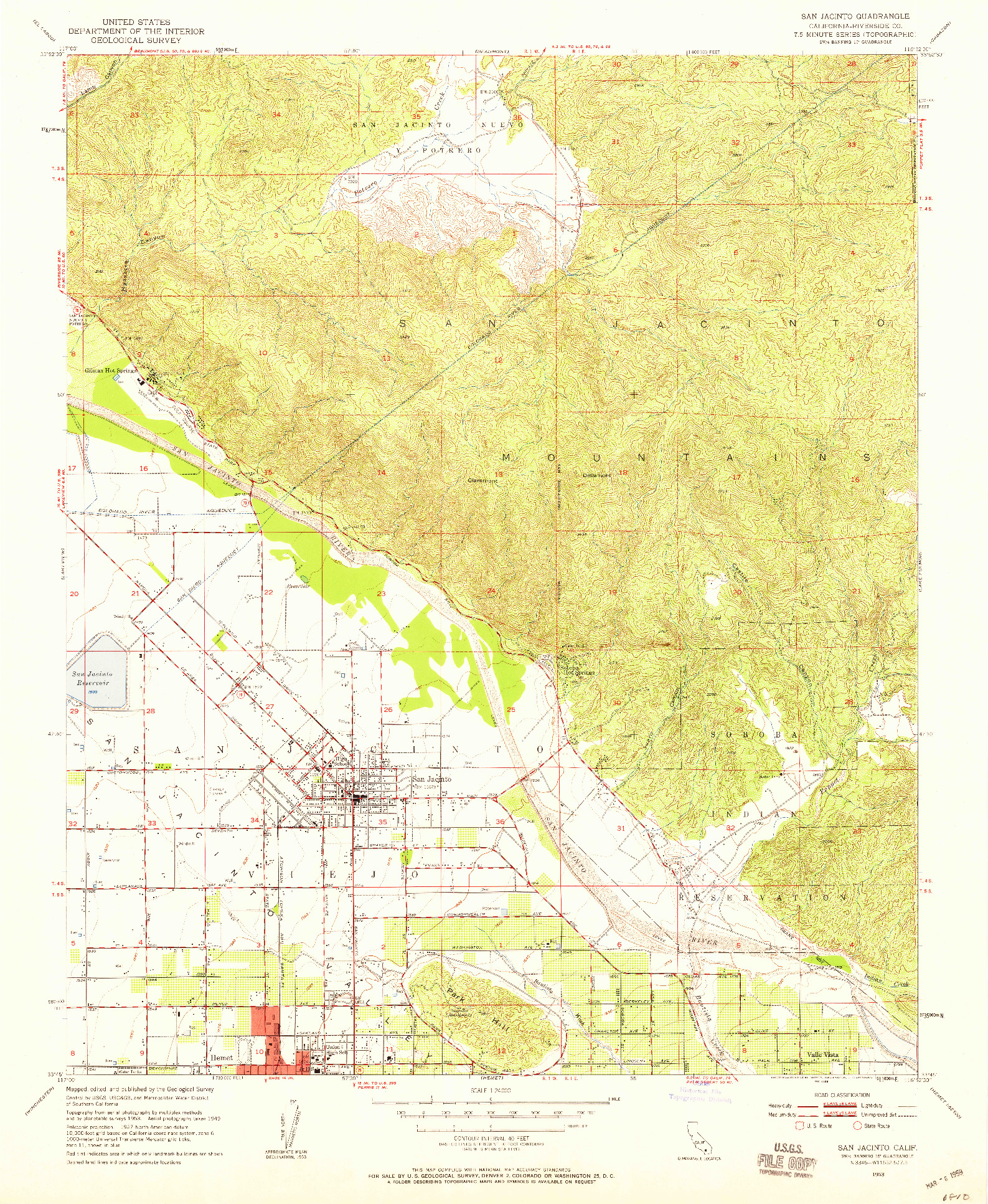 USGS 1:24000-SCALE QUADRANGLE FOR SAN JACINTO, CA 1953