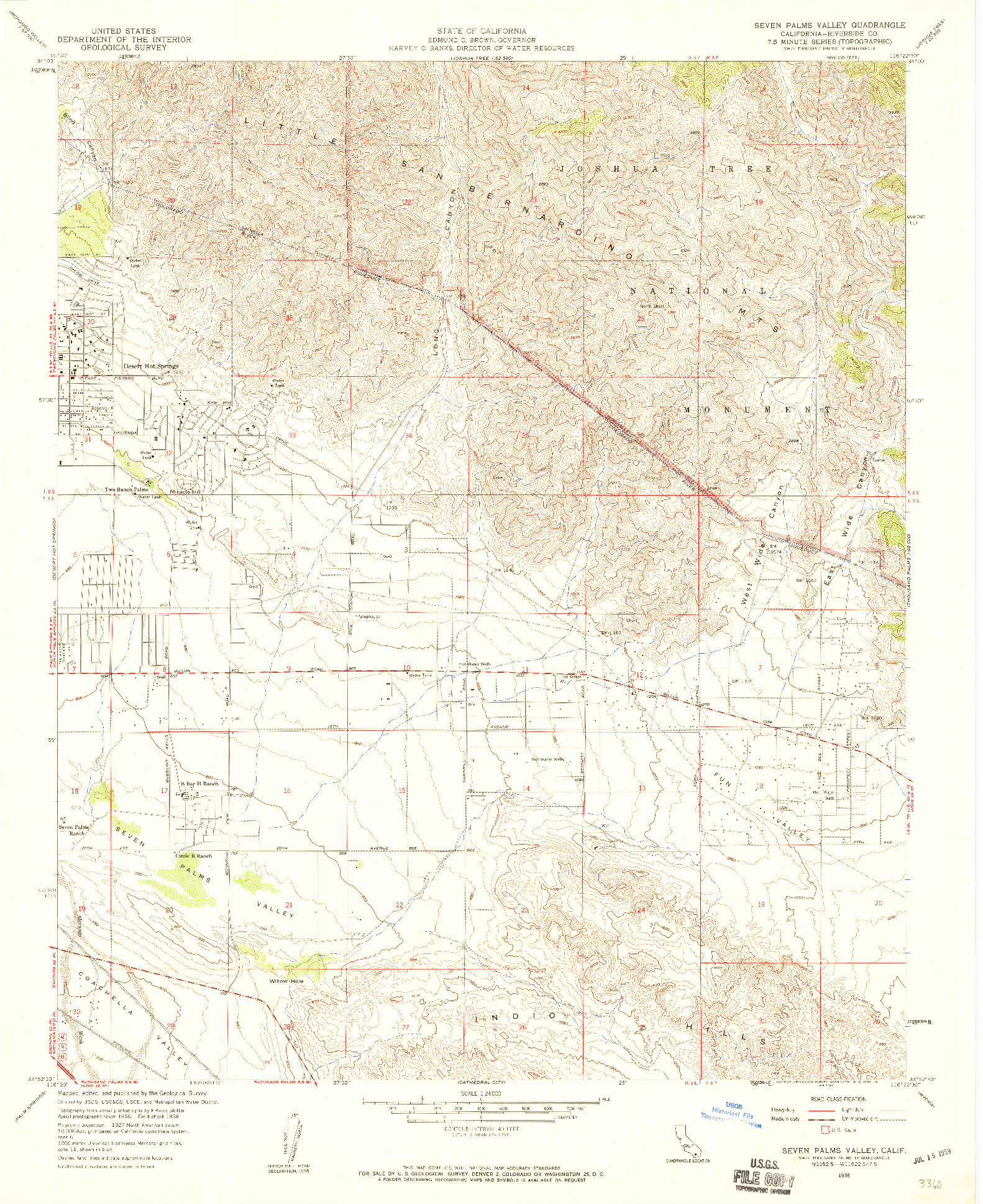 USGS 1:24000-SCALE QUADRANGLE FOR SEVEN PALMS VALLEY, CA 1958