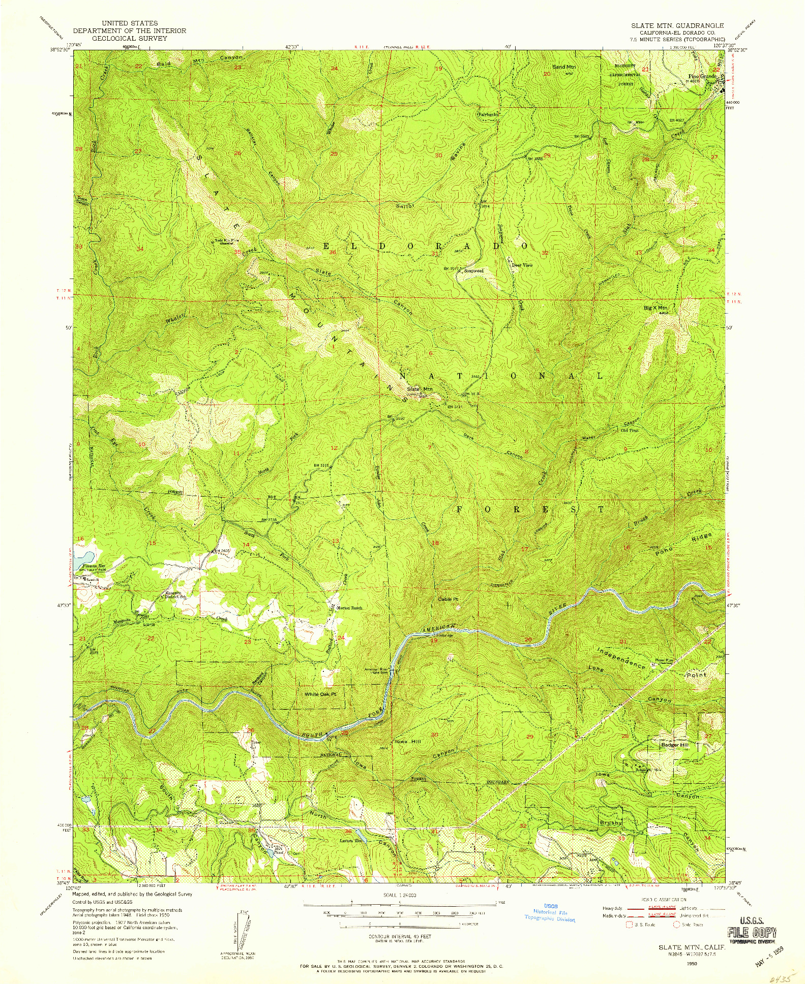 USGS 1:24000-SCALE QUADRANGLE FOR SLATE MTN, CA 1950
