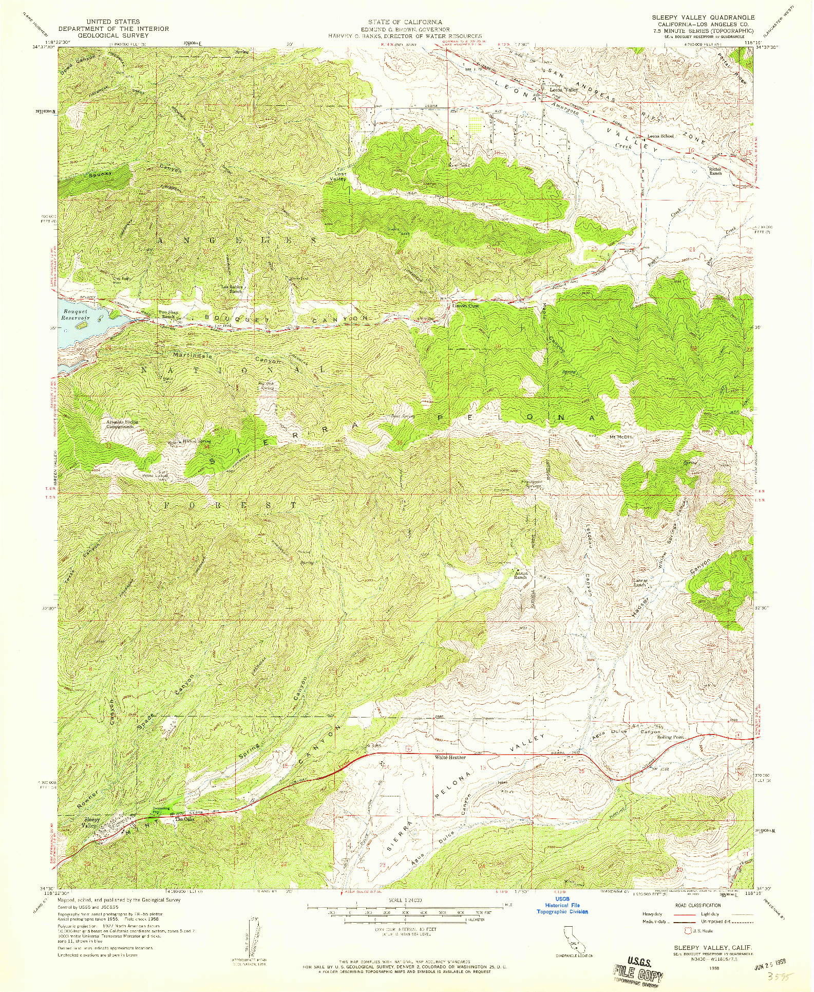 USGS 1:24000-SCALE QUADRANGLE FOR SLEEPY VALLEY, CA 1958