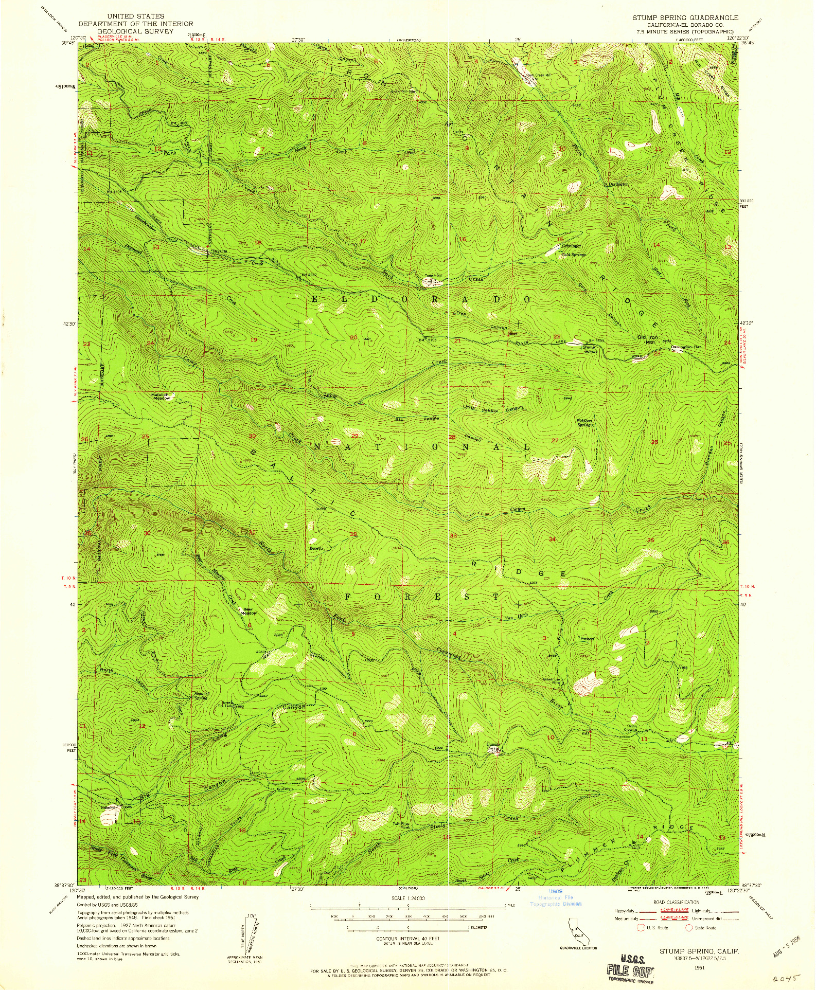 USGS 1:24000-SCALE QUADRANGLE FOR STUMP SPRING, CA 1951