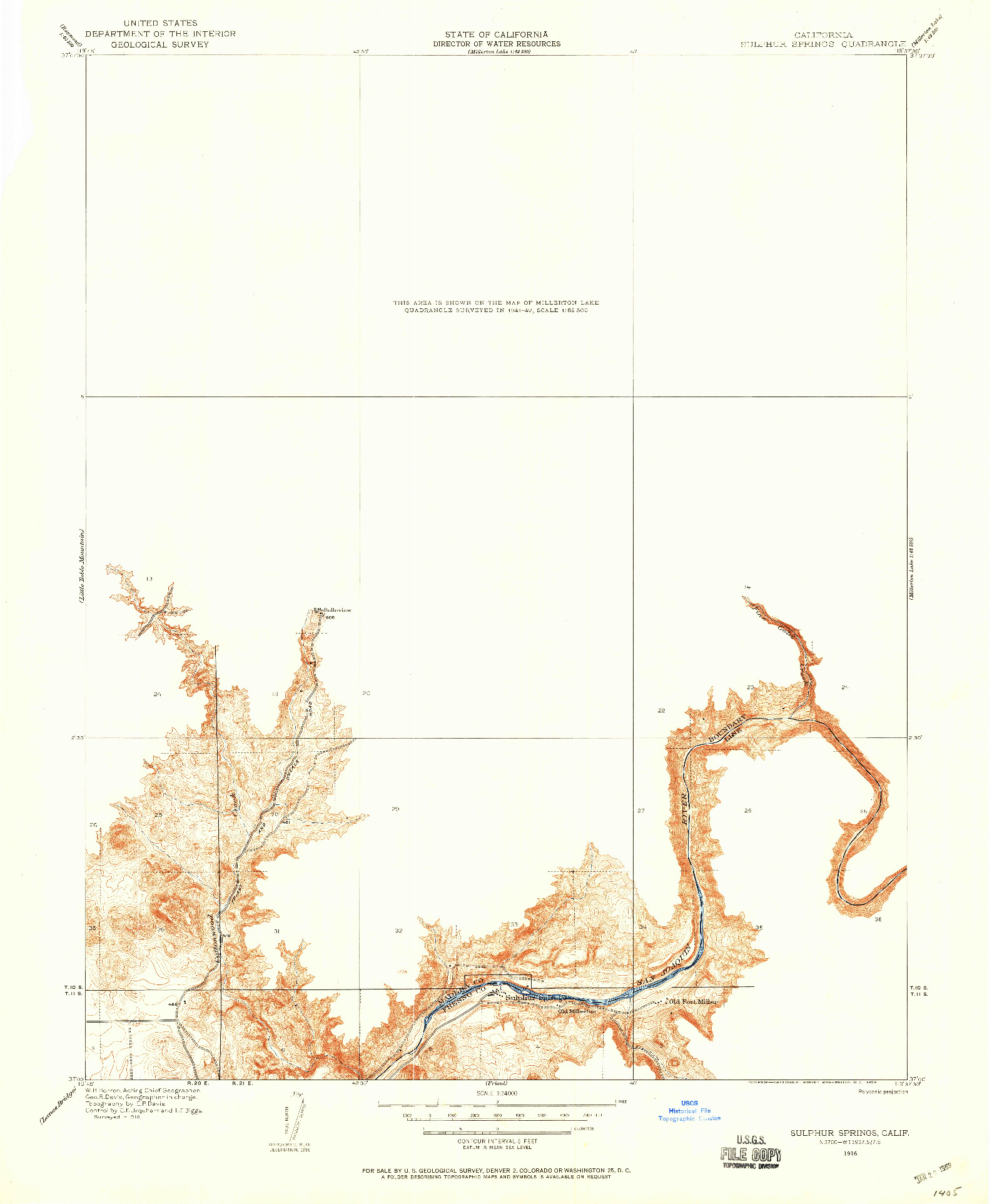 USGS 1:24000-SCALE QUADRANGLE FOR SULPHUR SPRINGS, CA 1916