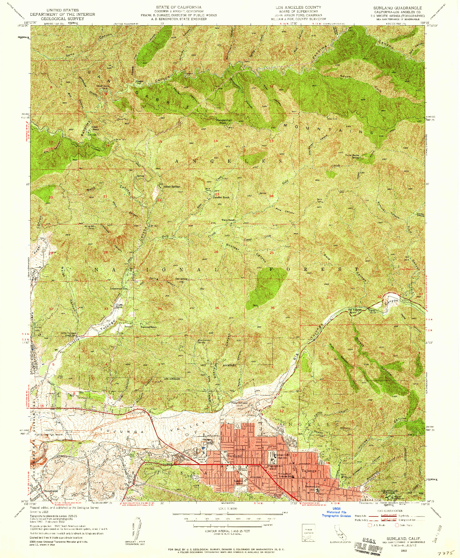 USGS 1:24000-SCALE QUADRANGLE FOR SUNLAND, CA 1953