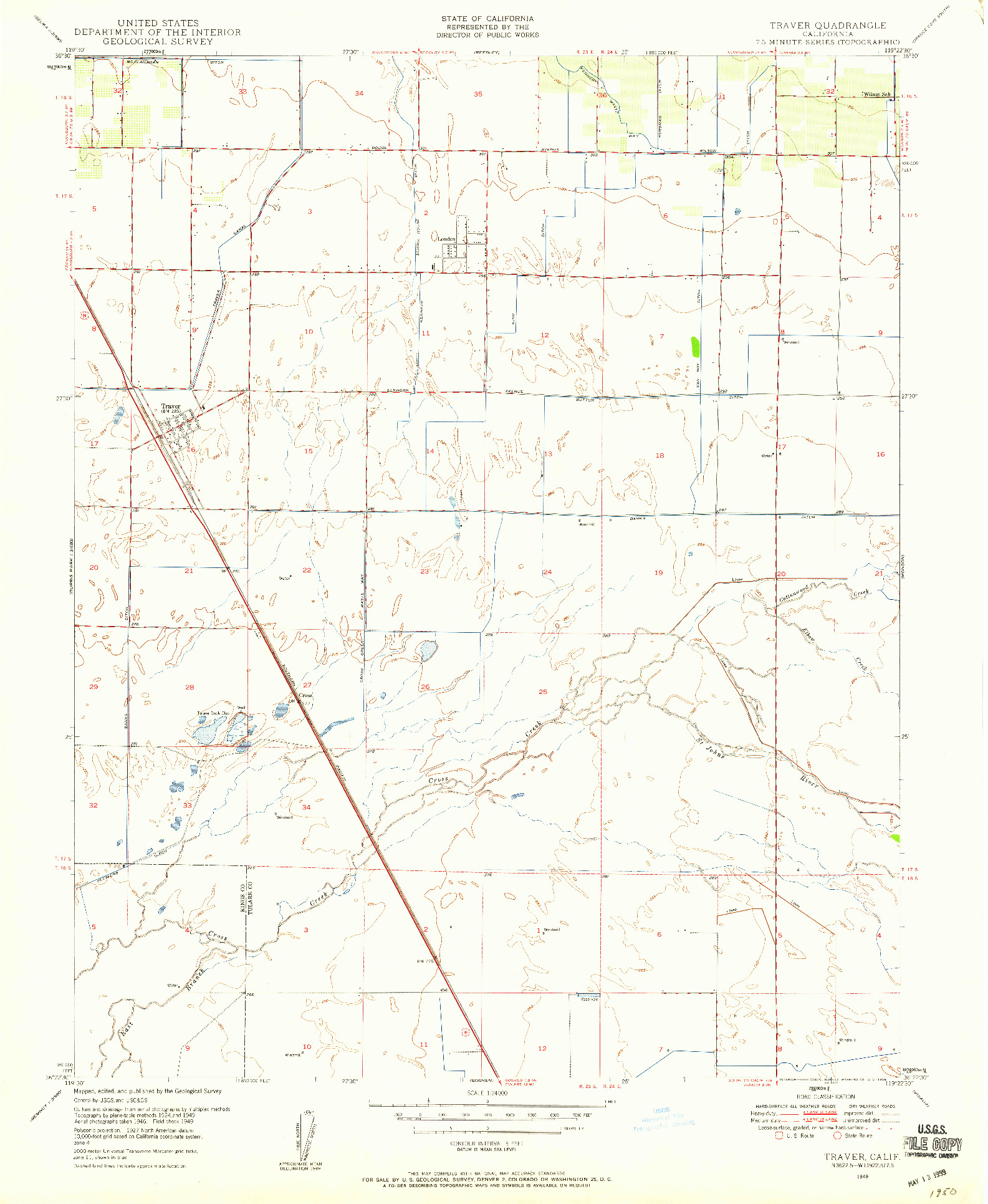 USGS 1:24000-SCALE QUADRANGLE FOR TRAVER, CA 1949