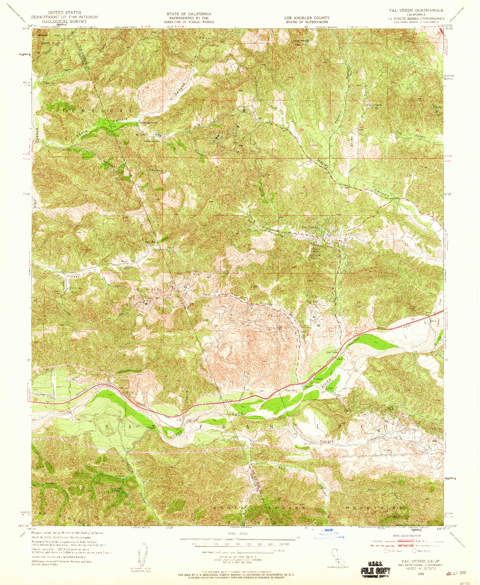 USGS 1:24000-SCALE QUADRANGLE FOR VAL VERDE, CA 1952