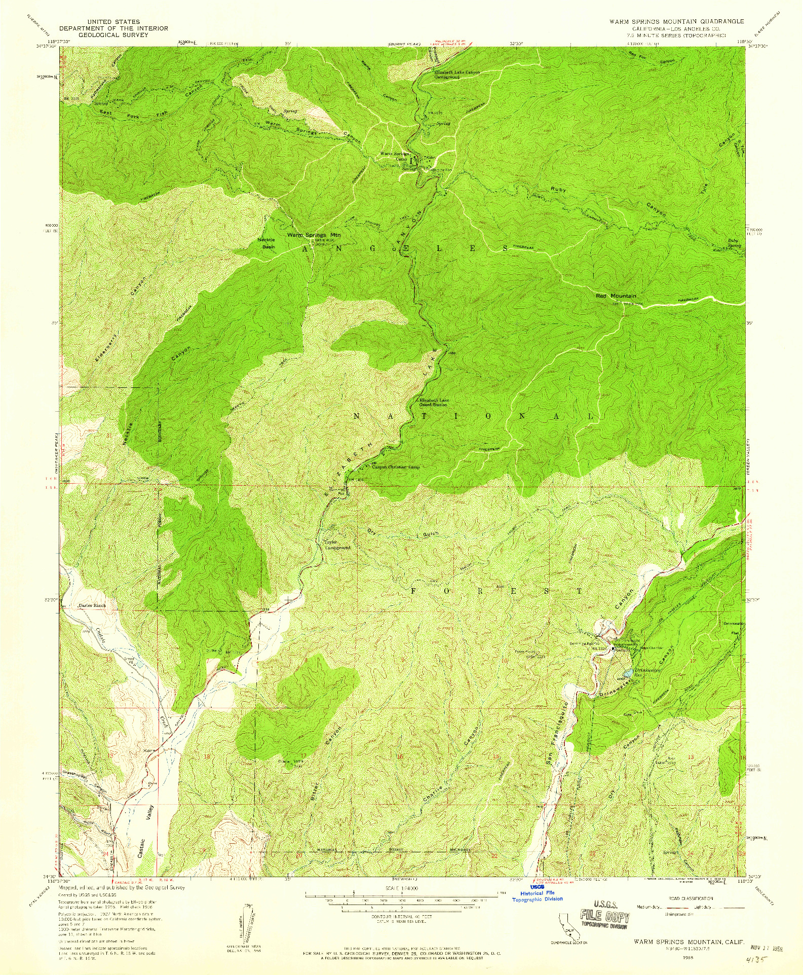 USGS 1:24000-SCALE QUADRANGLE FOR WARM SPRINGS MOUNTAIN, CA 1958