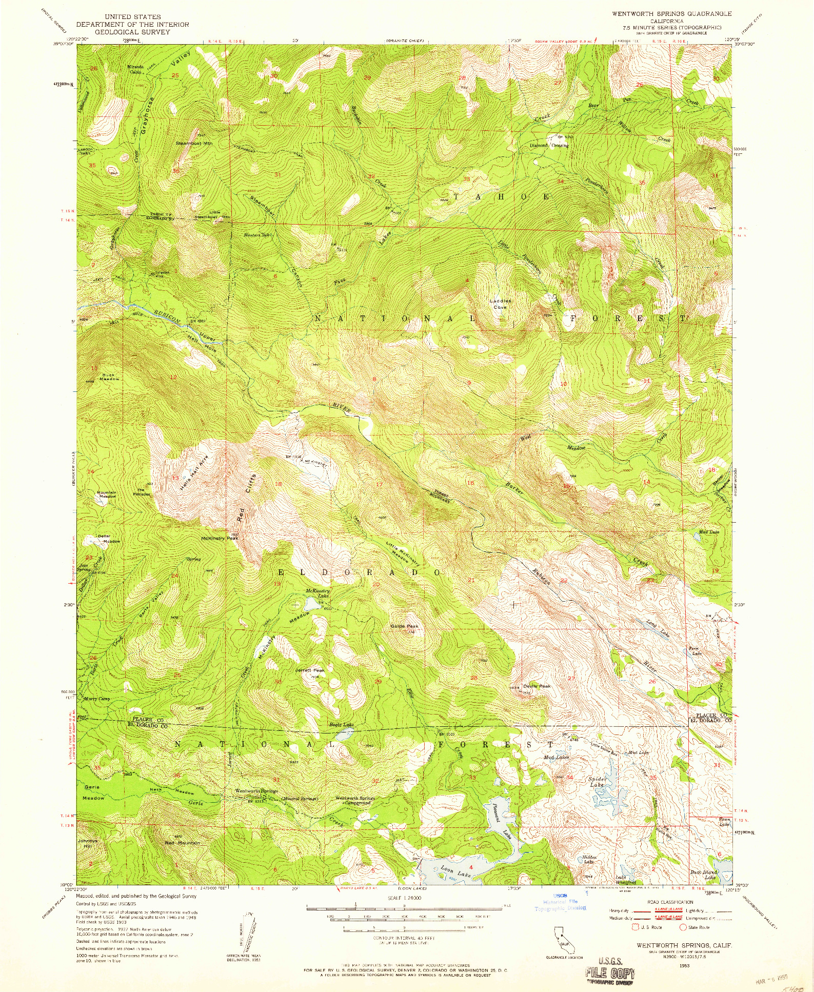 USGS 1:24000-SCALE QUADRANGLE FOR WENTWORTH SPRINGS, CA 1953