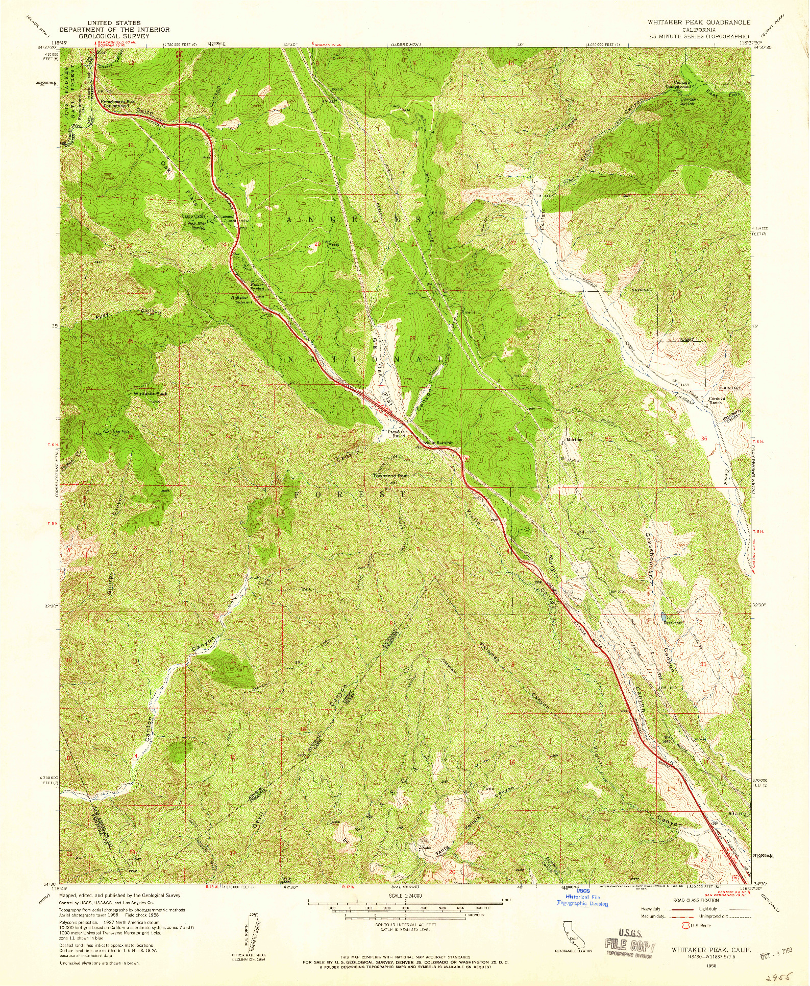 USGS 1:24000-SCALE QUADRANGLE FOR WHITAKER PEAK, CA 1958