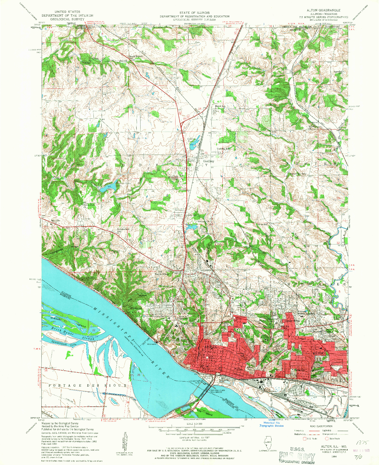 USGS 1:24000-SCALE QUADRANGLE FOR ALTON, IL 1954