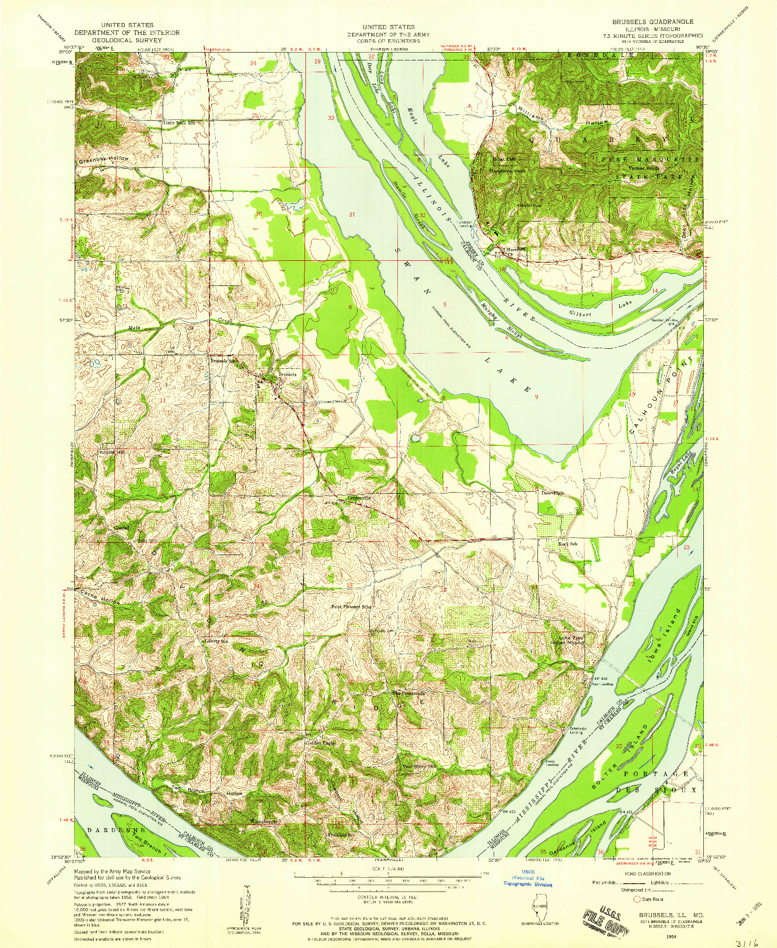 USGS 1:24000-SCALE QUADRANGLE FOR BRUSSELS, IL 1954