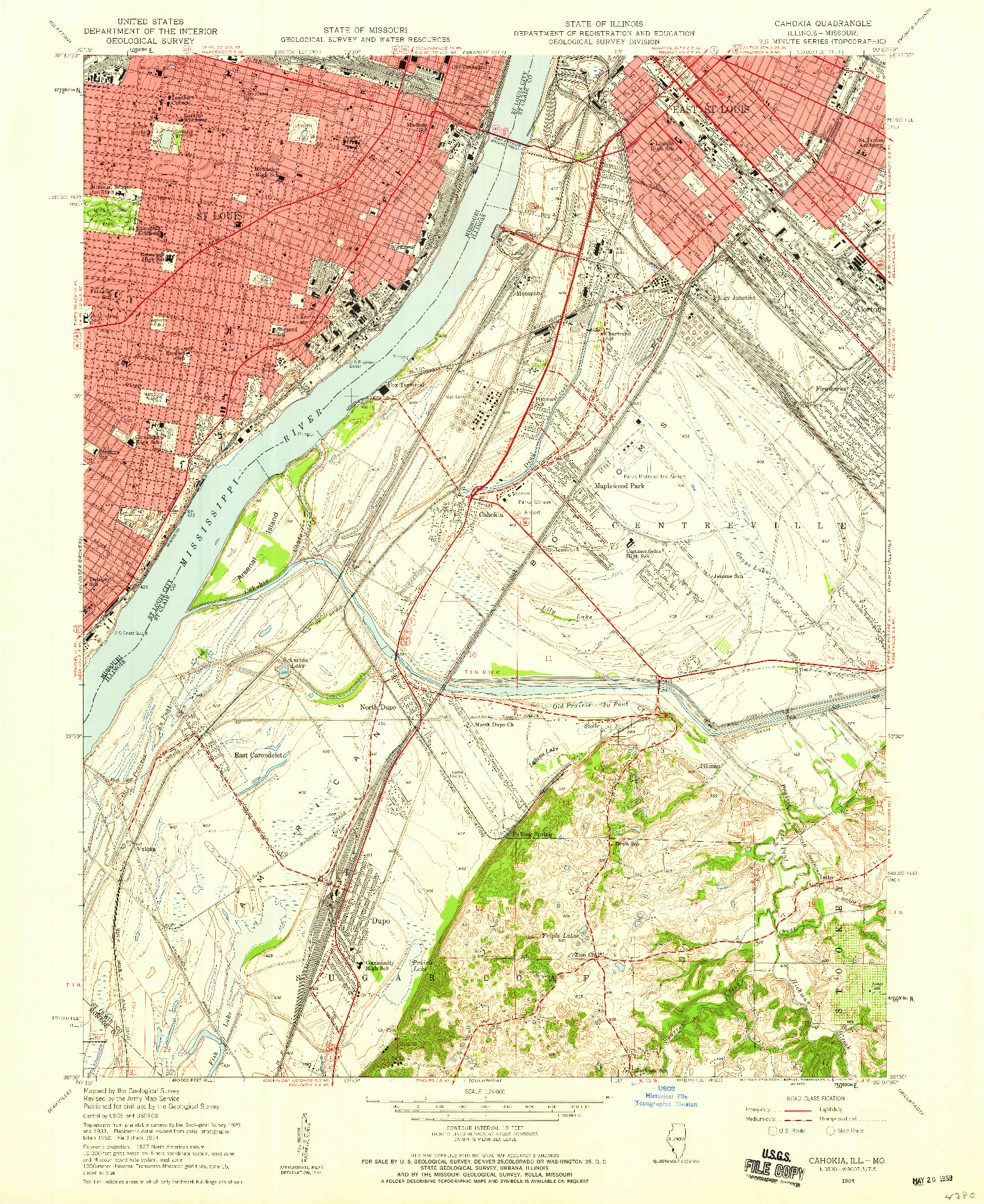 USGS 1:24000-SCALE QUADRANGLE FOR CAHOKIA, IL 1954