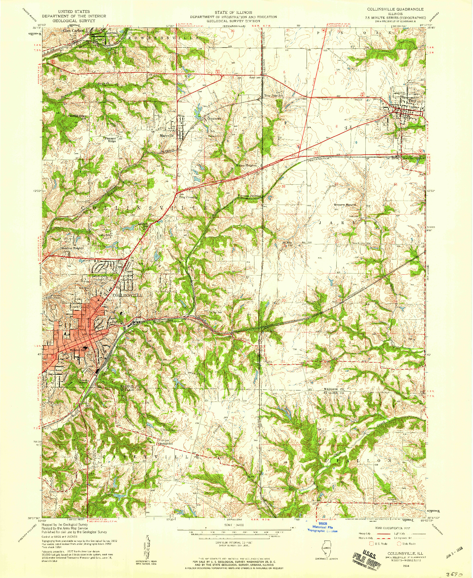 USGS 1:24000-SCALE QUADRANGLE FOR COLLINSVILLE, IL 1954