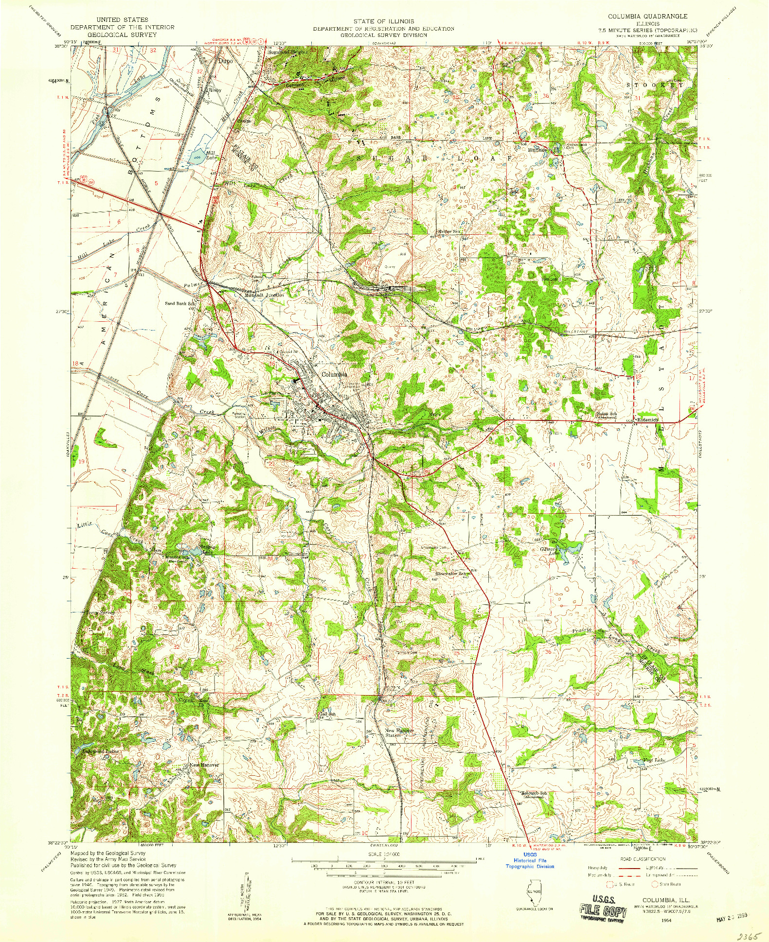 USGS 1:24000-SCALE QUADRANGLE FOR COLUMBIA, IL 1954