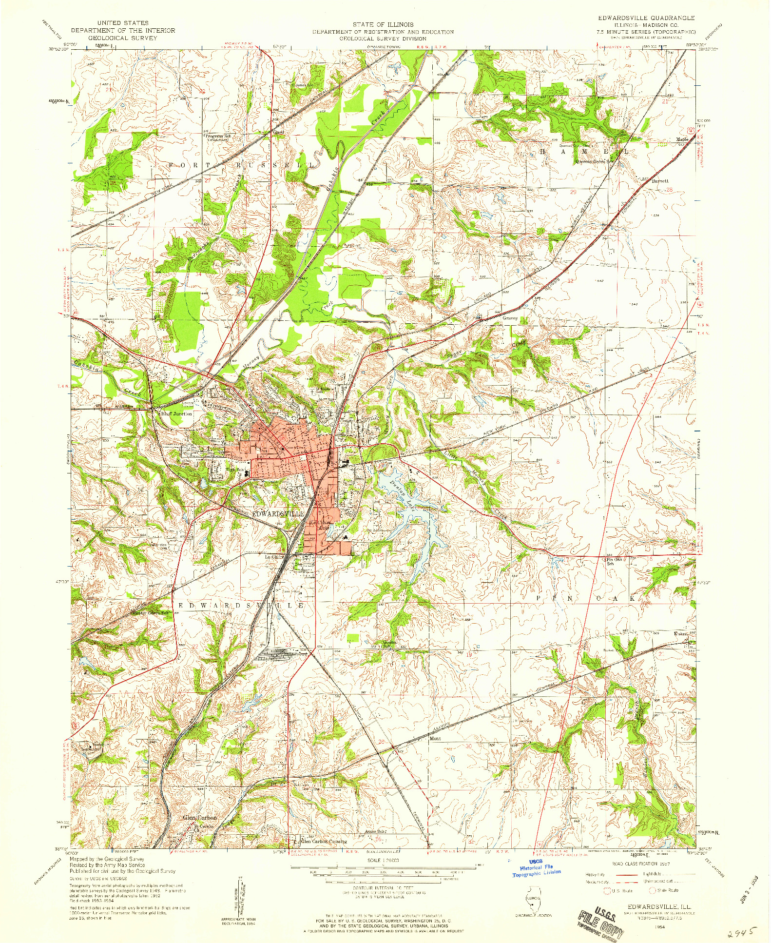 USGS 1:24000-SCALE QUADRANGLE FOR EDWARDSVILLE, IL 1954