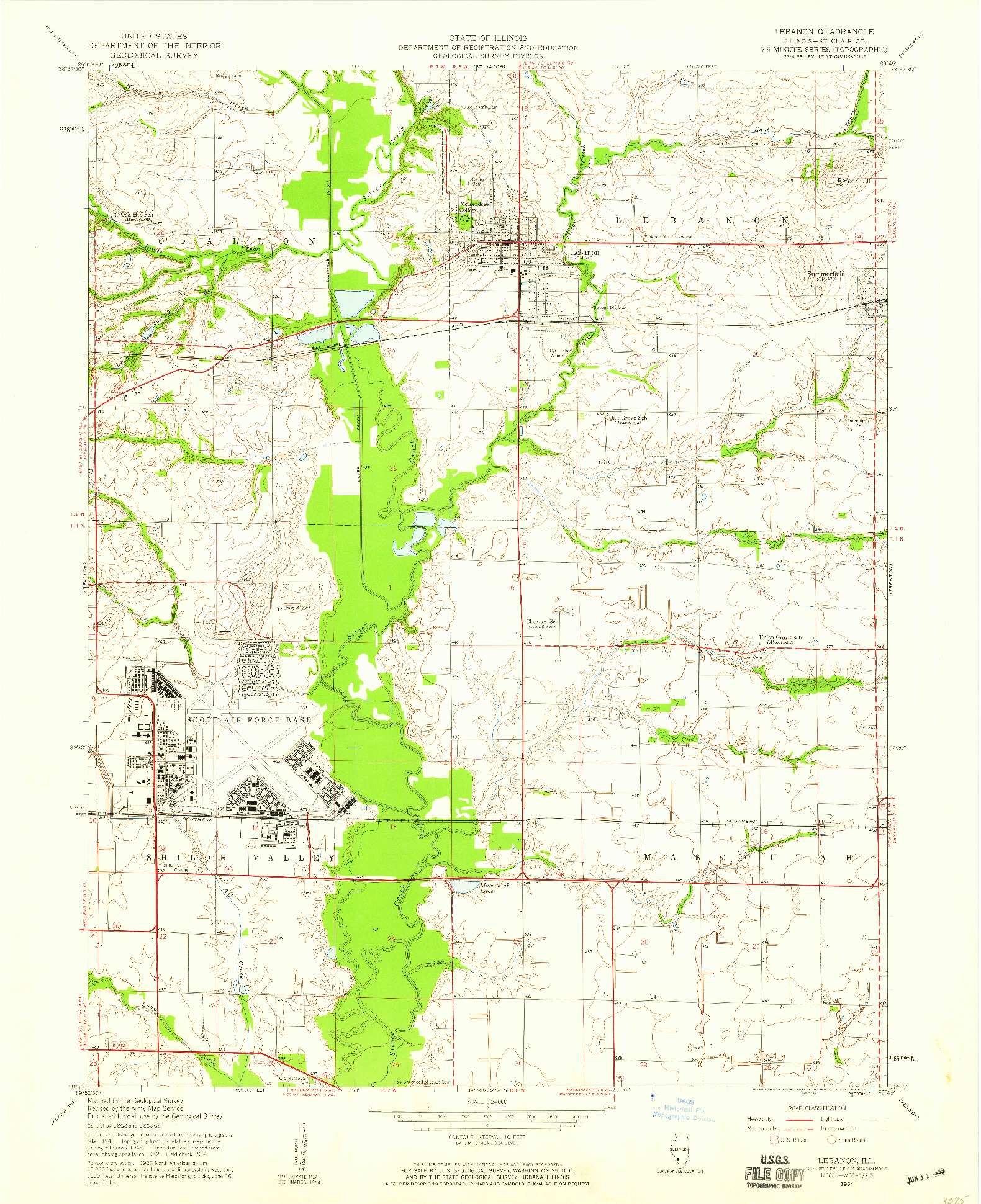 USGS 1:24000-SCALE QUADRANGLE FOR LEBANON, IL 1954