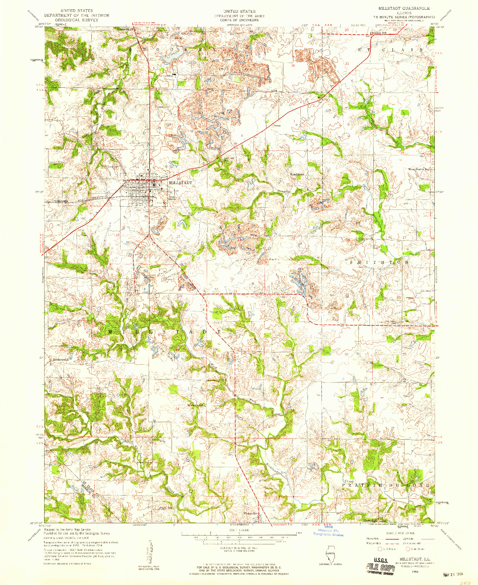 USGS 1:24000-SCALE QUADRANGLE FOR MILLSTADT, IL 1954