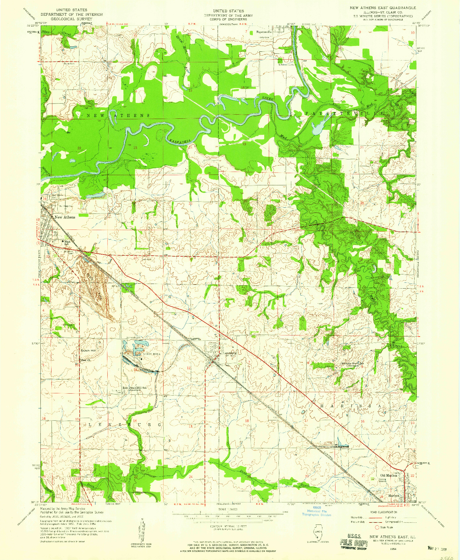 USGS 1:24000-SCALE QUADRANGLE FOR NEW ATHENS EAST, IL 1954