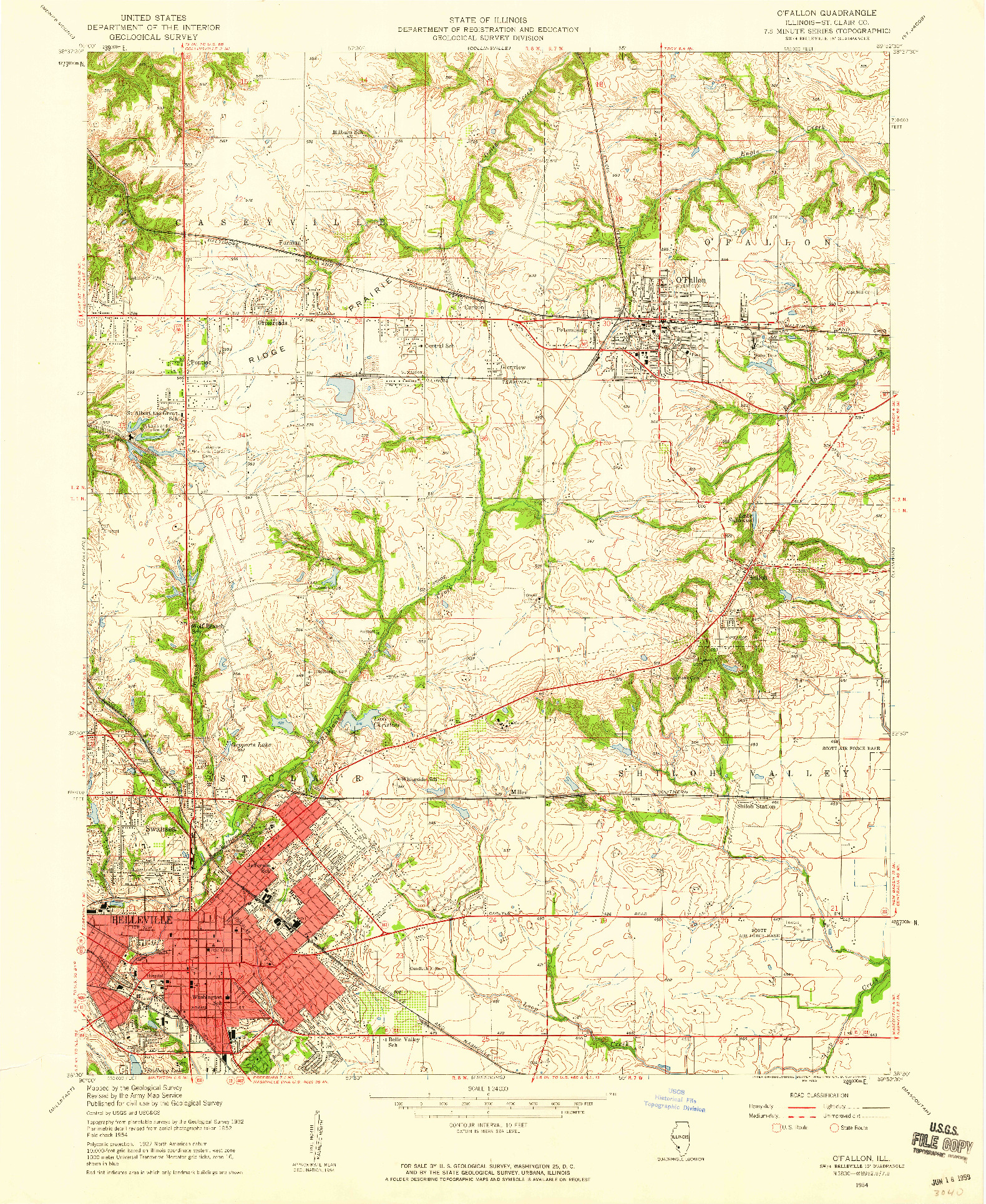 USGS 1:24000-SCALE QUADRANGLE FOR O'FALLON, IL 1954