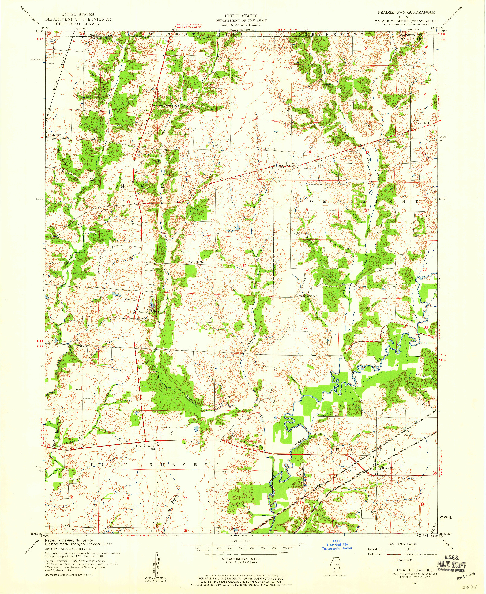 USGS 1:24000-SCALE QUADRANGLE FOR PRAIRIETOWN, IL 1954