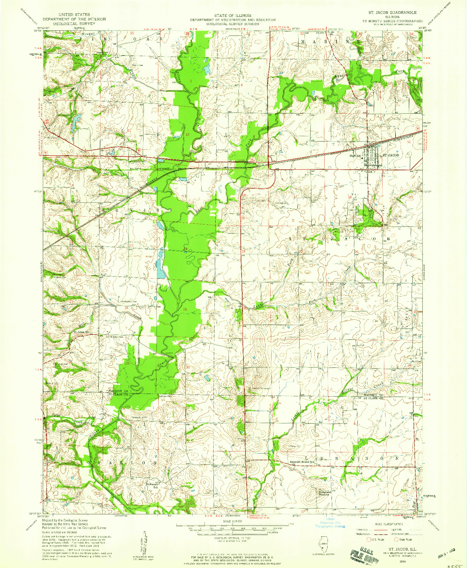 USGS 1:24000-SCALE QUADRANGLE FOR ST. JACOB, IL 1954