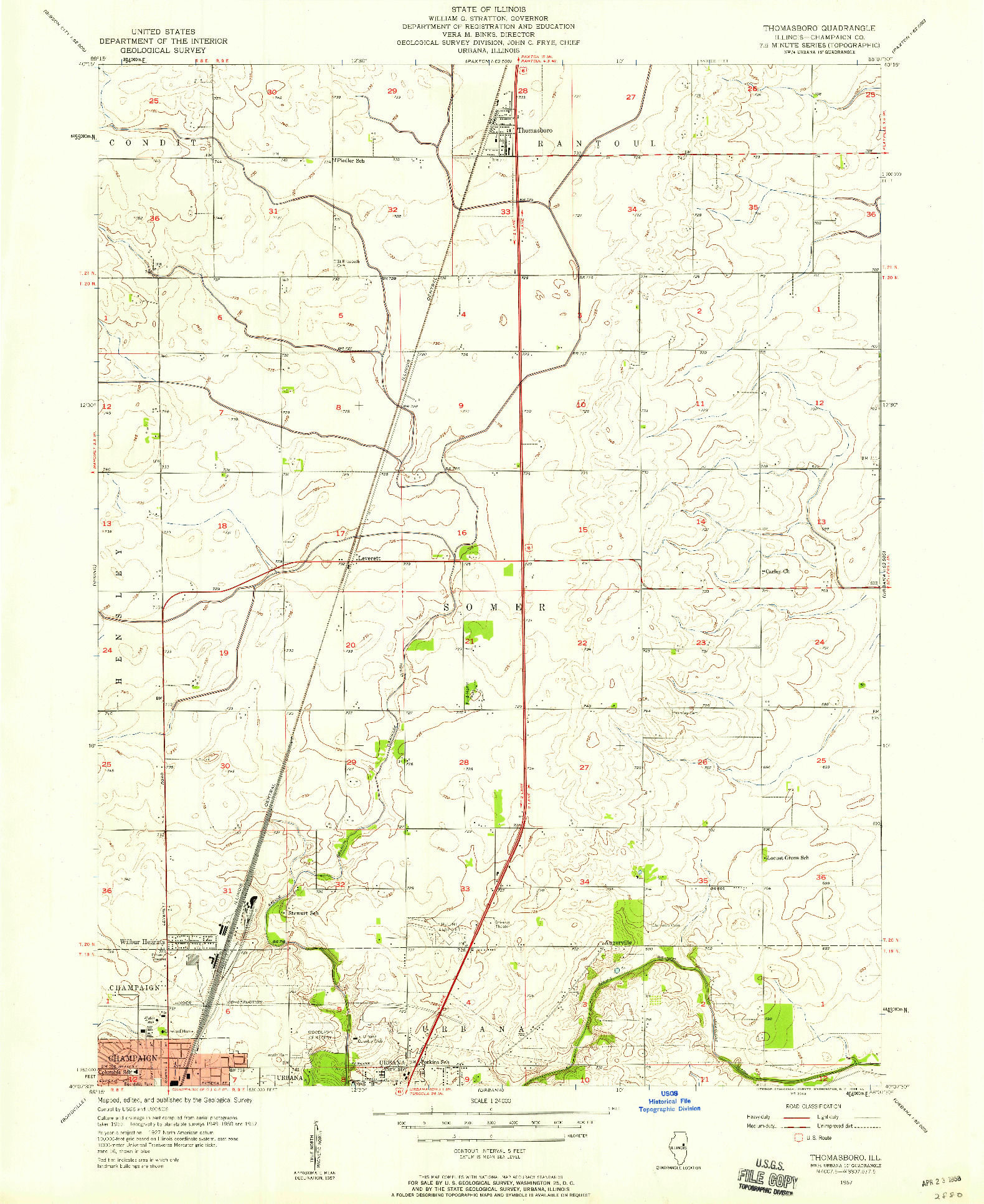 USGS 1:24000-SCALE QUADRANGLE FOR THOMASBORO, IL 1957