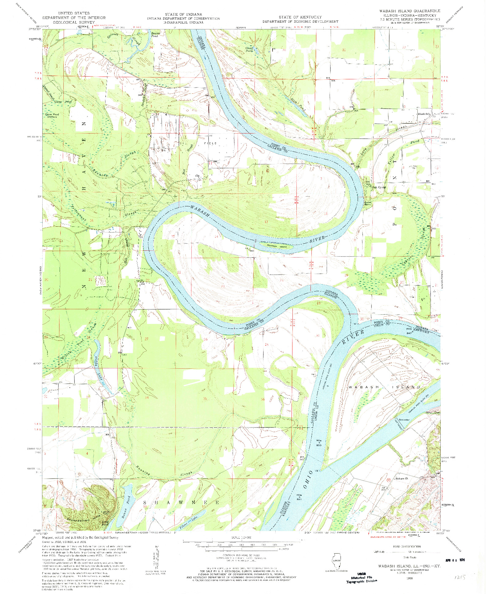 USGS 1:24000-SCALE QUADRANGLE FOR WABASH ISLAND, IL 1958