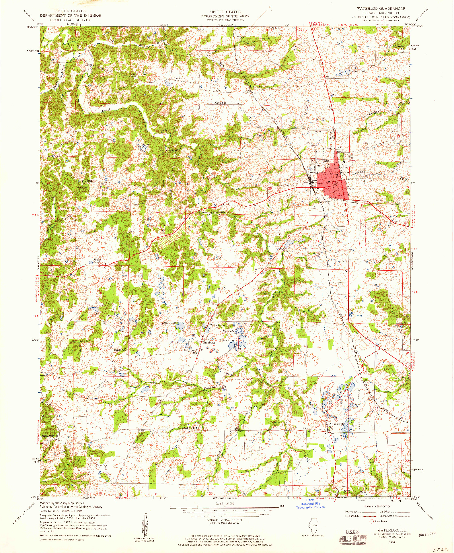 USGS 1:24000-SCALE QUADRANGLE FOR WATERLOO, IL 1954