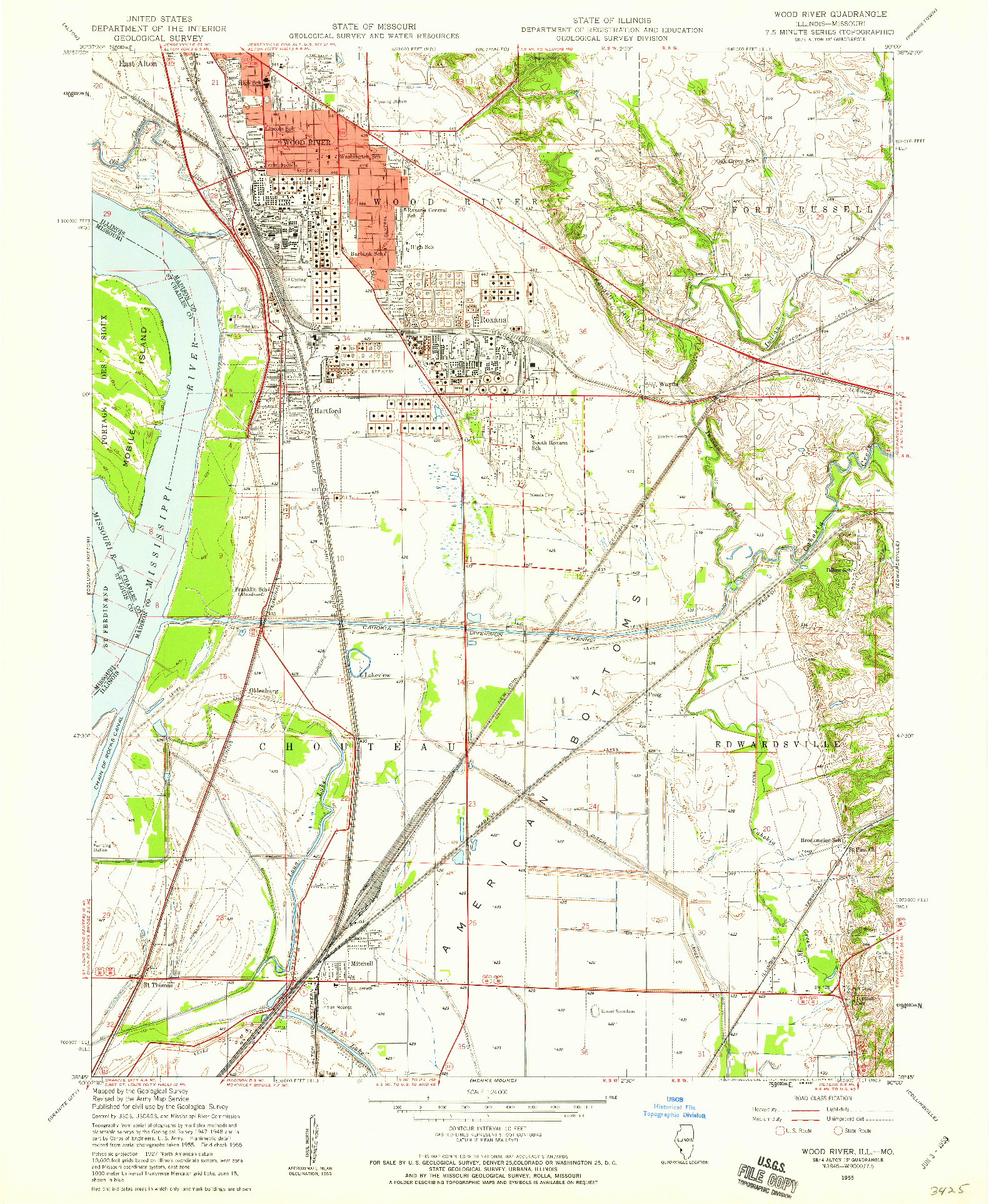 USGS 1:24000-SCALE QUADRANGLE FOR WOOD RIVER, IL 1955