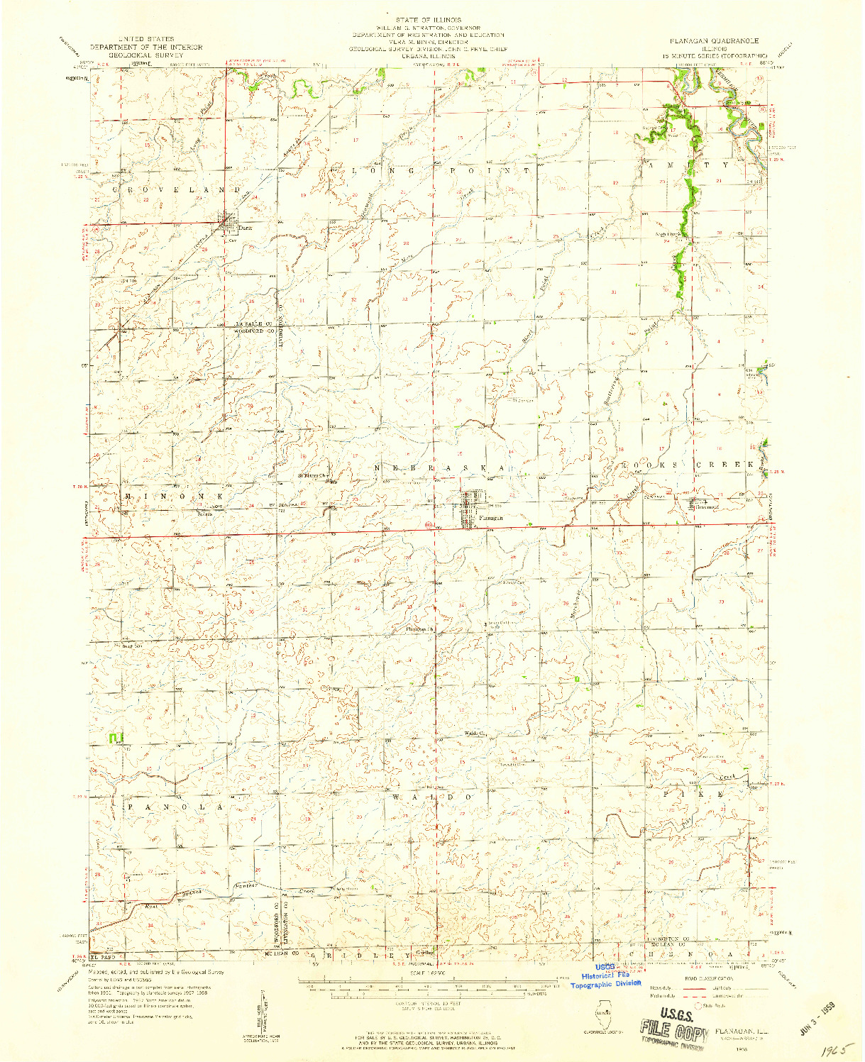 USGS 1:62500-SCALE QUADRANGLE FOR FLANAGAN, IL 1958