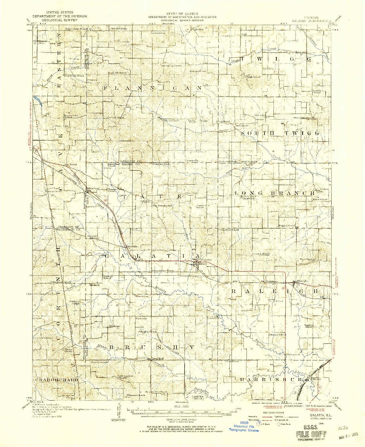 USGS 1:62500-SCALE QUADRANGLE FOR GALATIA, IL 1938