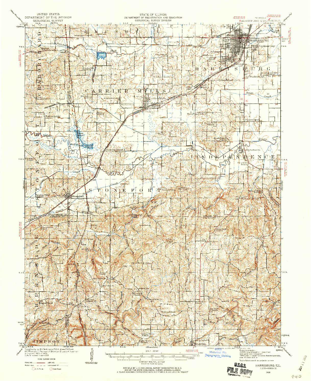 USGS 1:62500-SCALE QUADRANGLE FOR HARRISBURG, IL 1939