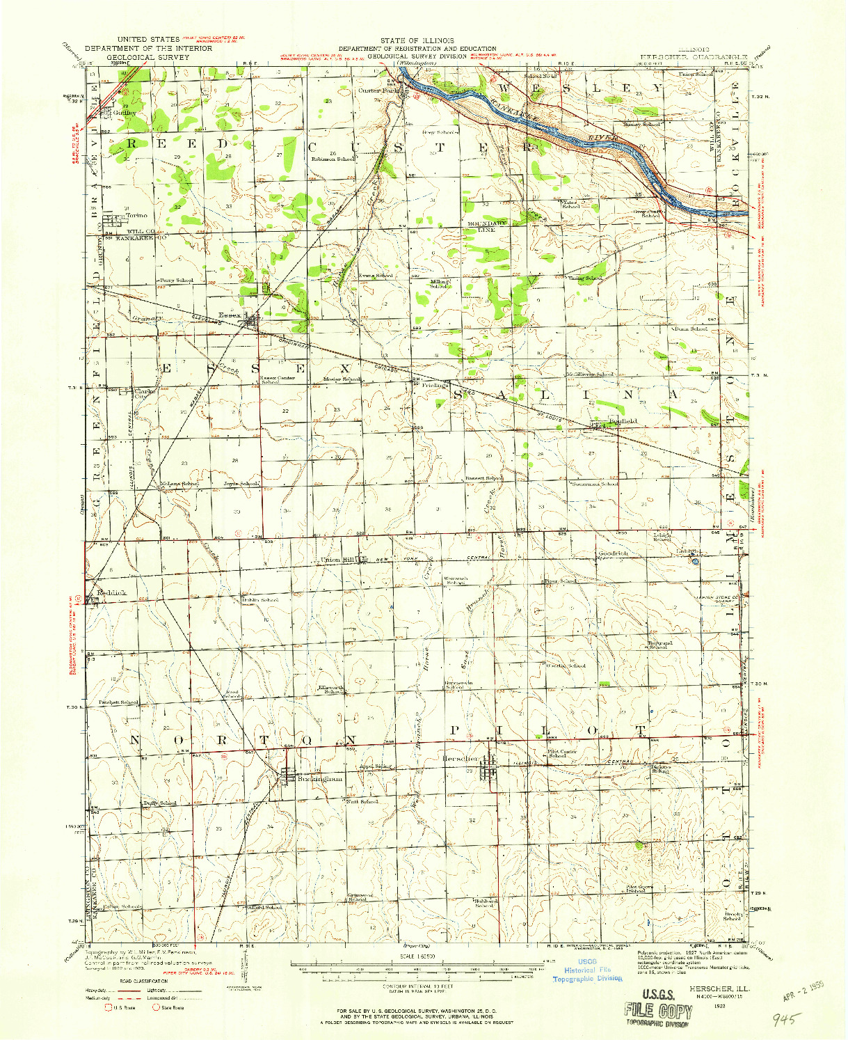 USGS 1:62500-SCALE QUADRANGLE FOR HERSCHER, IL 1923