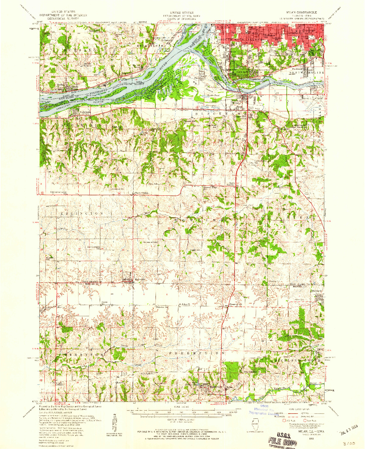 USGS 1:62500-SCALE QUADRANGLE FOR MILAN, IL 1953