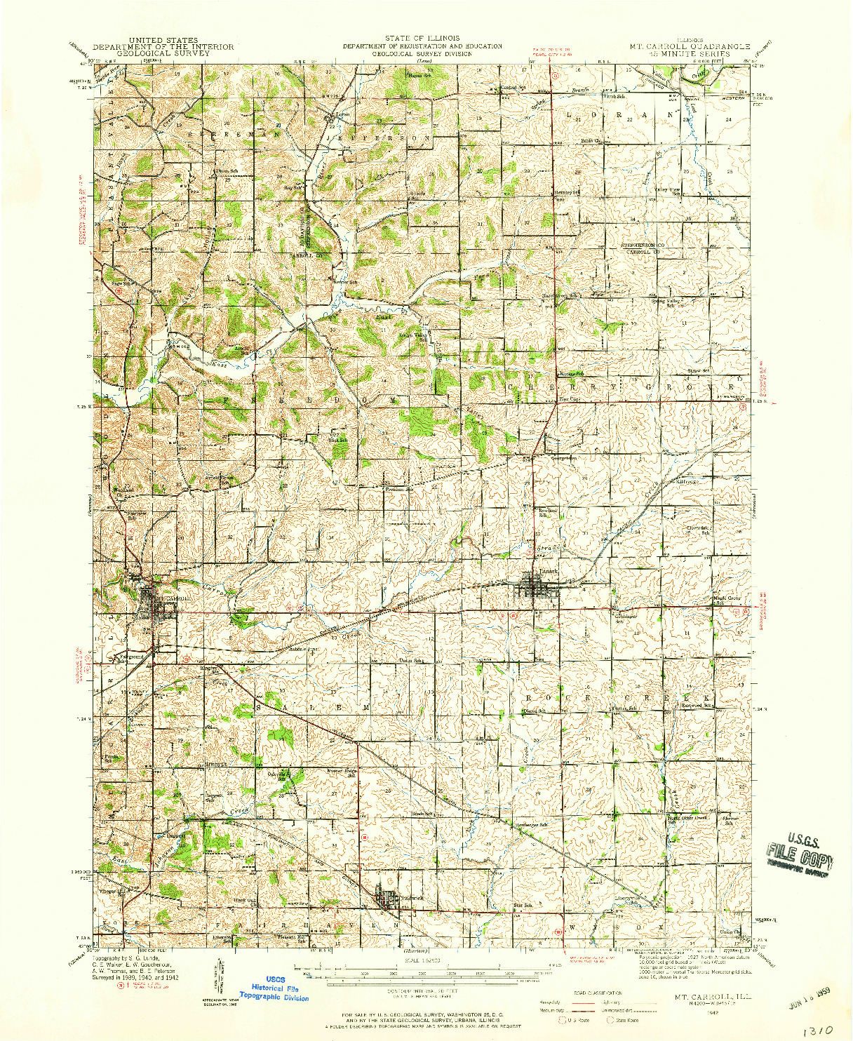 USGS 1:62500-SCALE QUADRANGLE FOR MT CARROLL, IL 1942